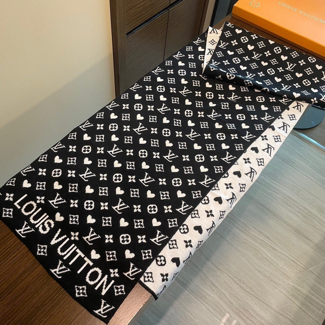 LV  Latest Style Scarf 180cm Black Knitted Cashmere 973139