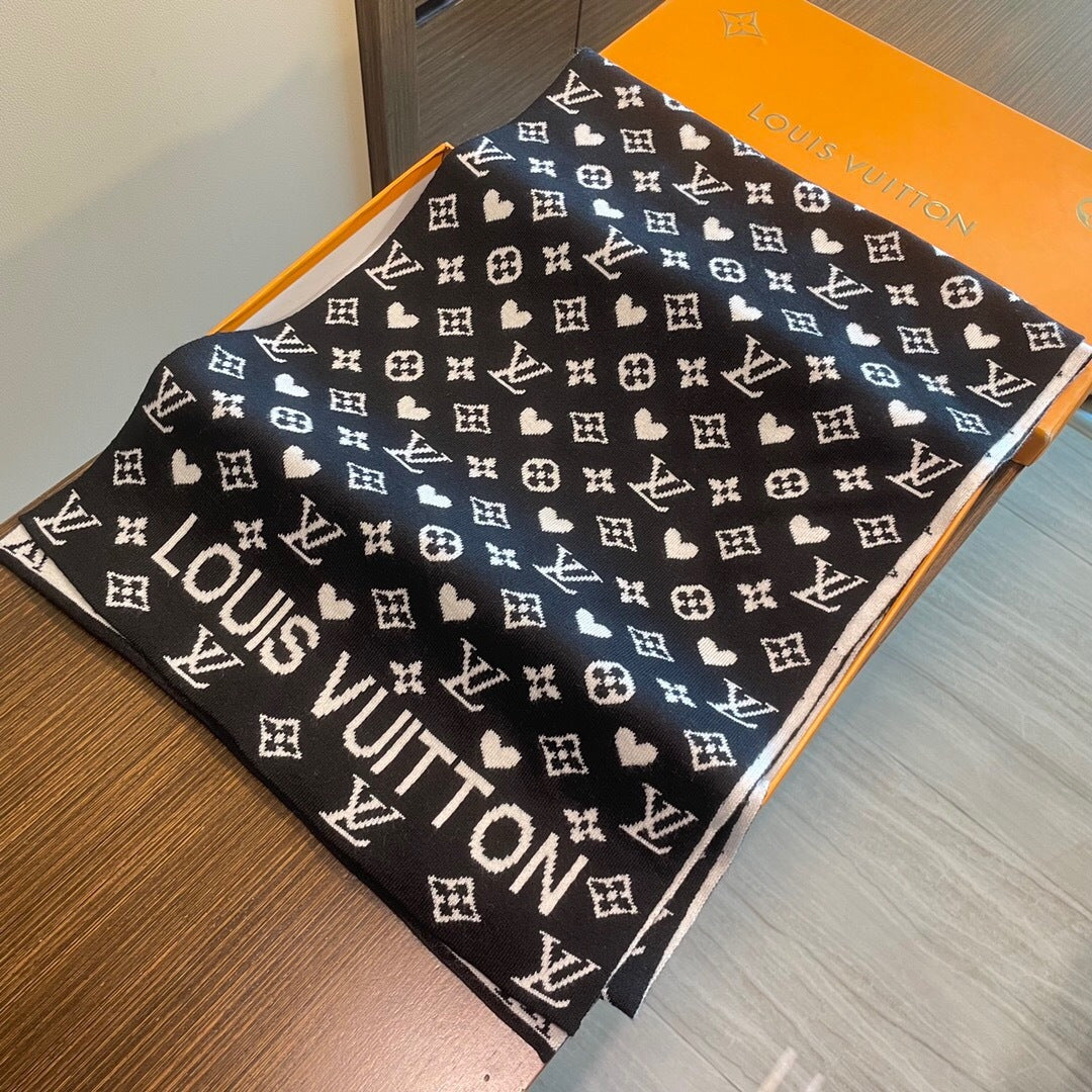 LV  Latest Style Scarf 180cm Black Knitted Cashmere 973139
