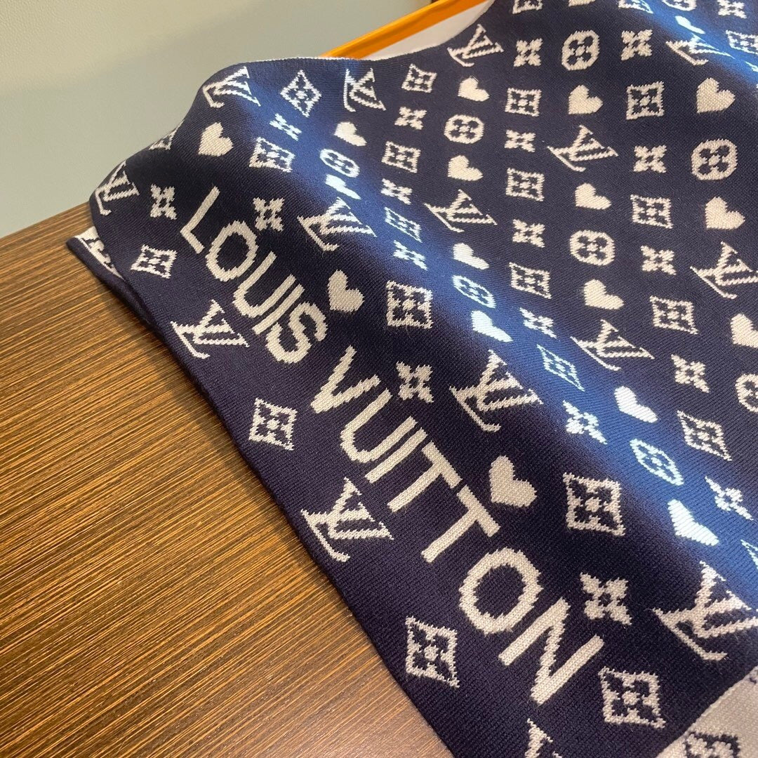 LV  Latest Style Scarf 180cm Dark Blue Knitted Cashmere 973140