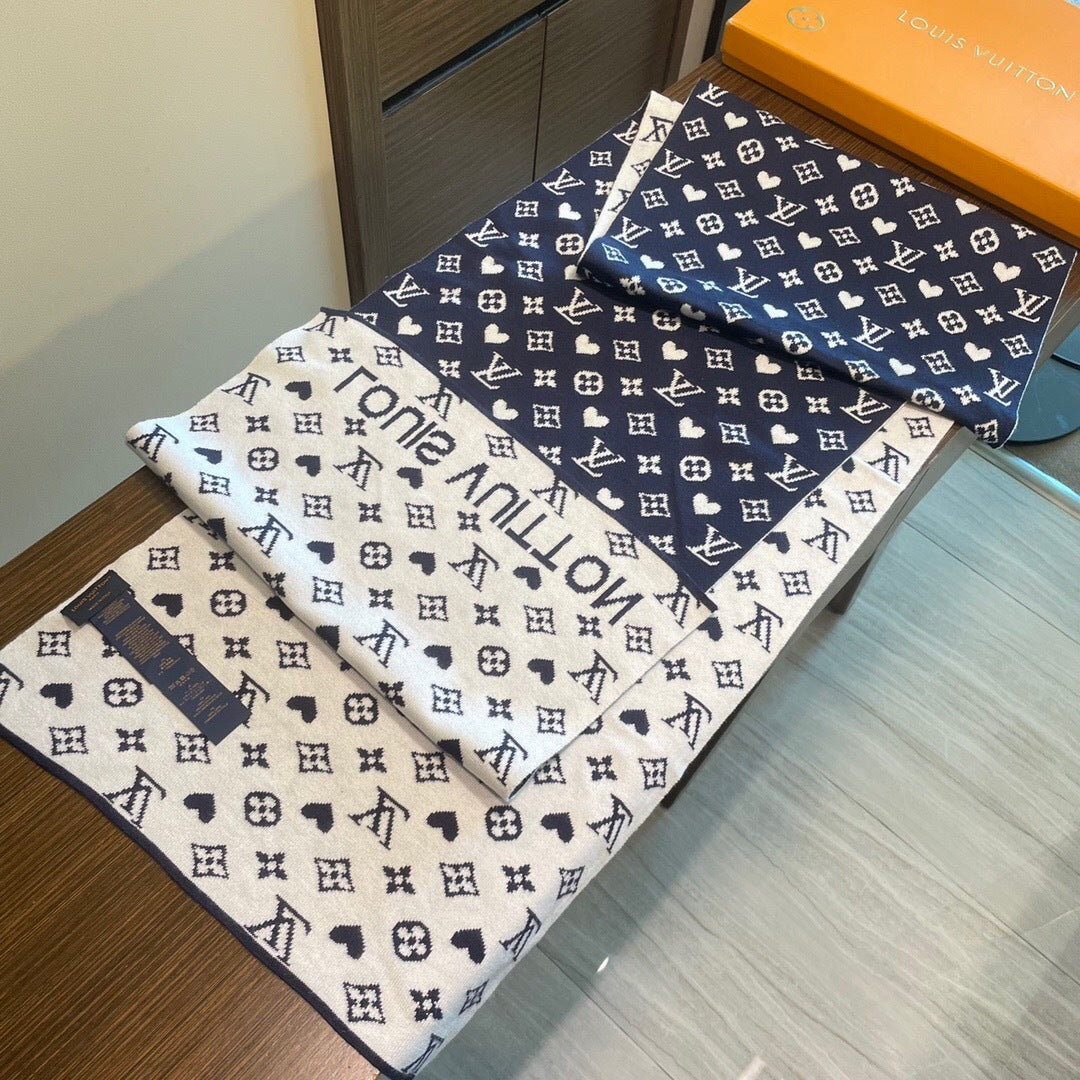 LV  Latest Style Scarf 180cm Dark Blue Knitted Cashmere 973140