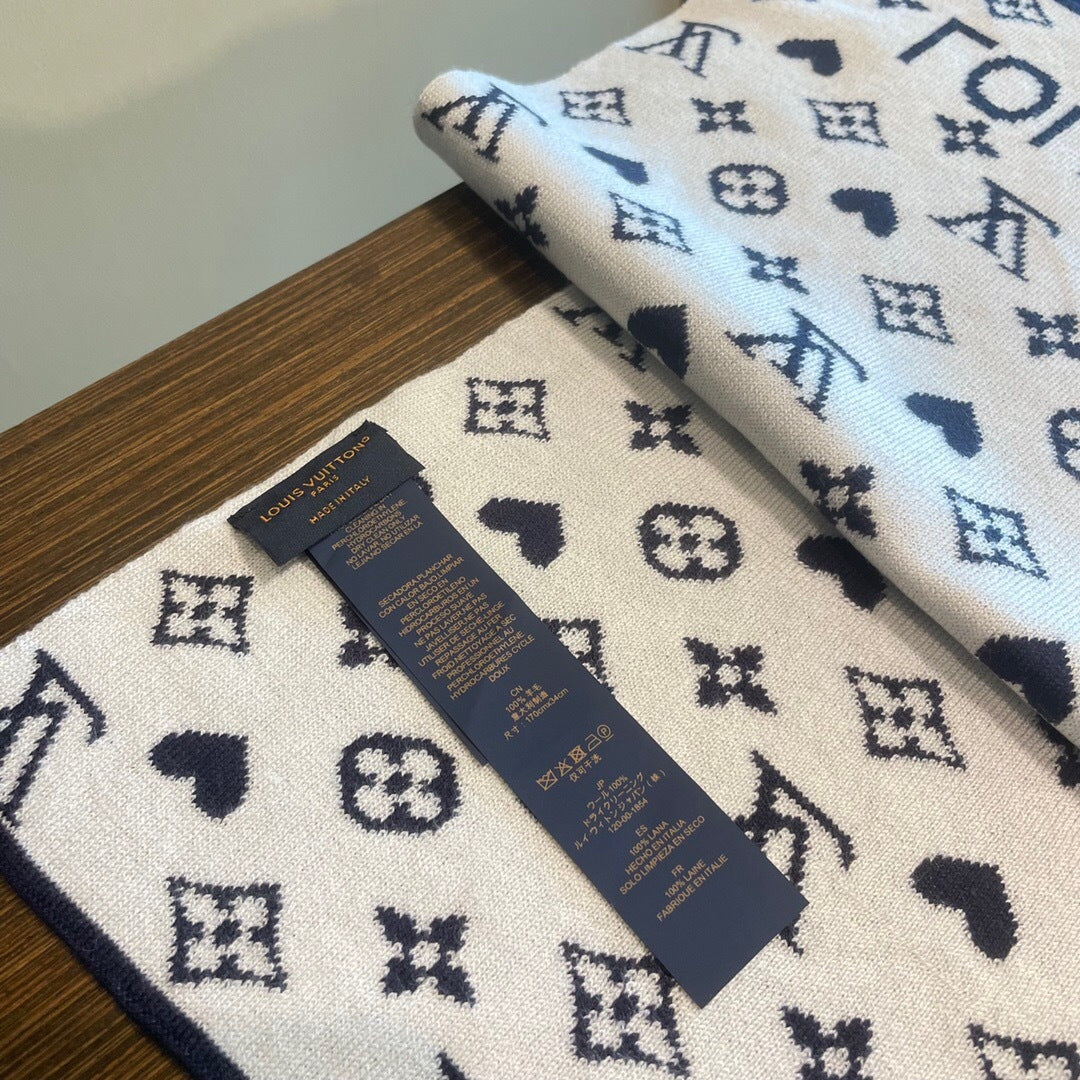 LV  Latest Style Scarf 180cm Dark Blue Knitted Cashmere 973140