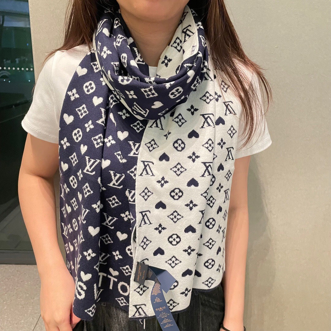 LV  Latest Style Scarf 180cm Dark Blue Knitted Cashmere 973140