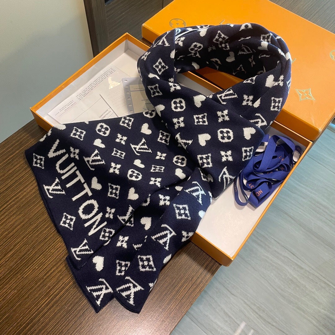 LV  Latest Style Scarf 180cm Dark Blue Knitted Cashmere 973140