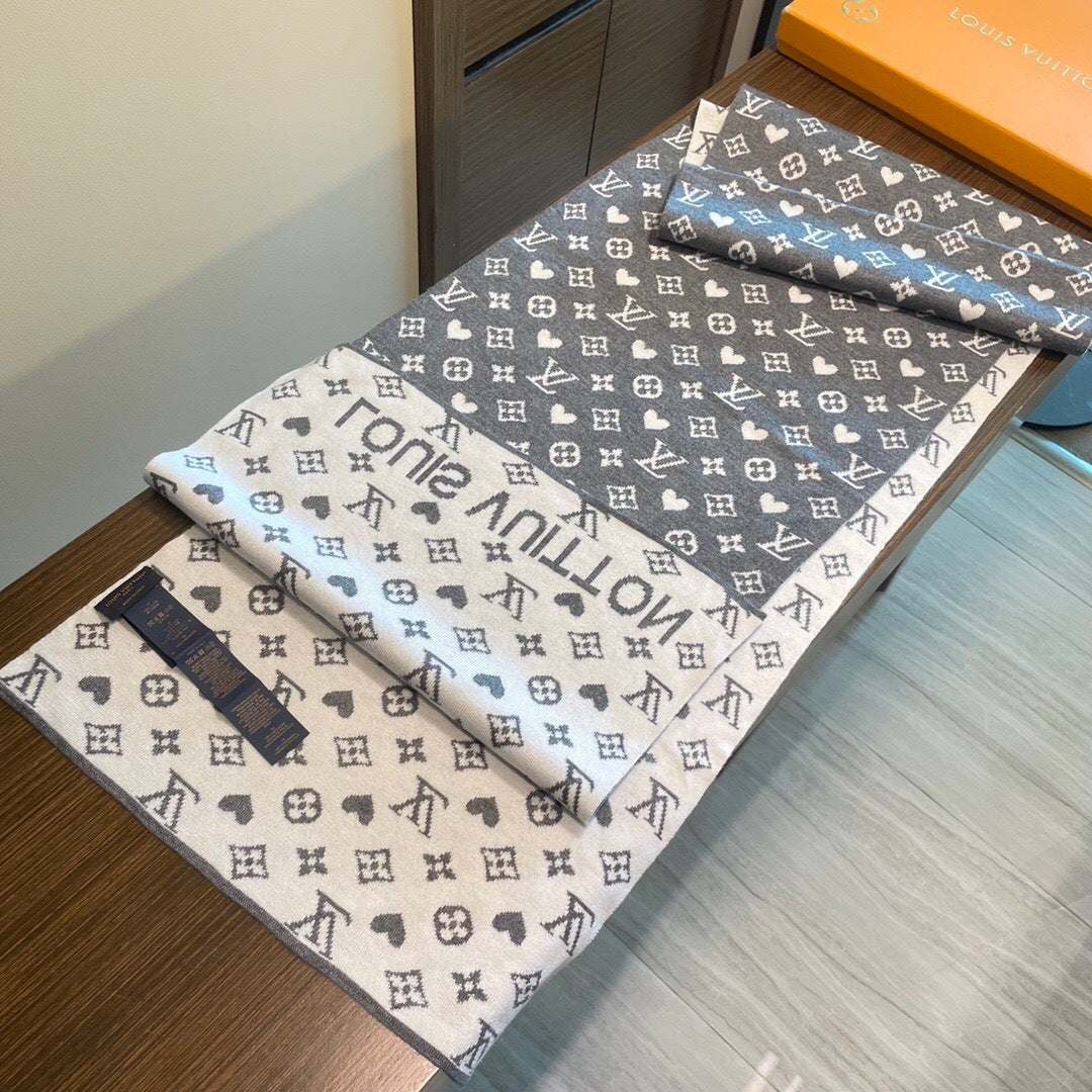 LV  Latest Style Scarf 180cm Gray Knitted Cashmere 973141