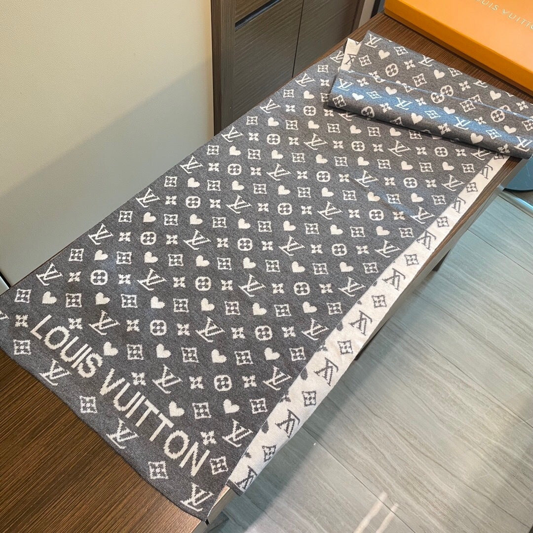 LV  Latest Style Scarf 180cm Gray Knitted Cashmere 973141