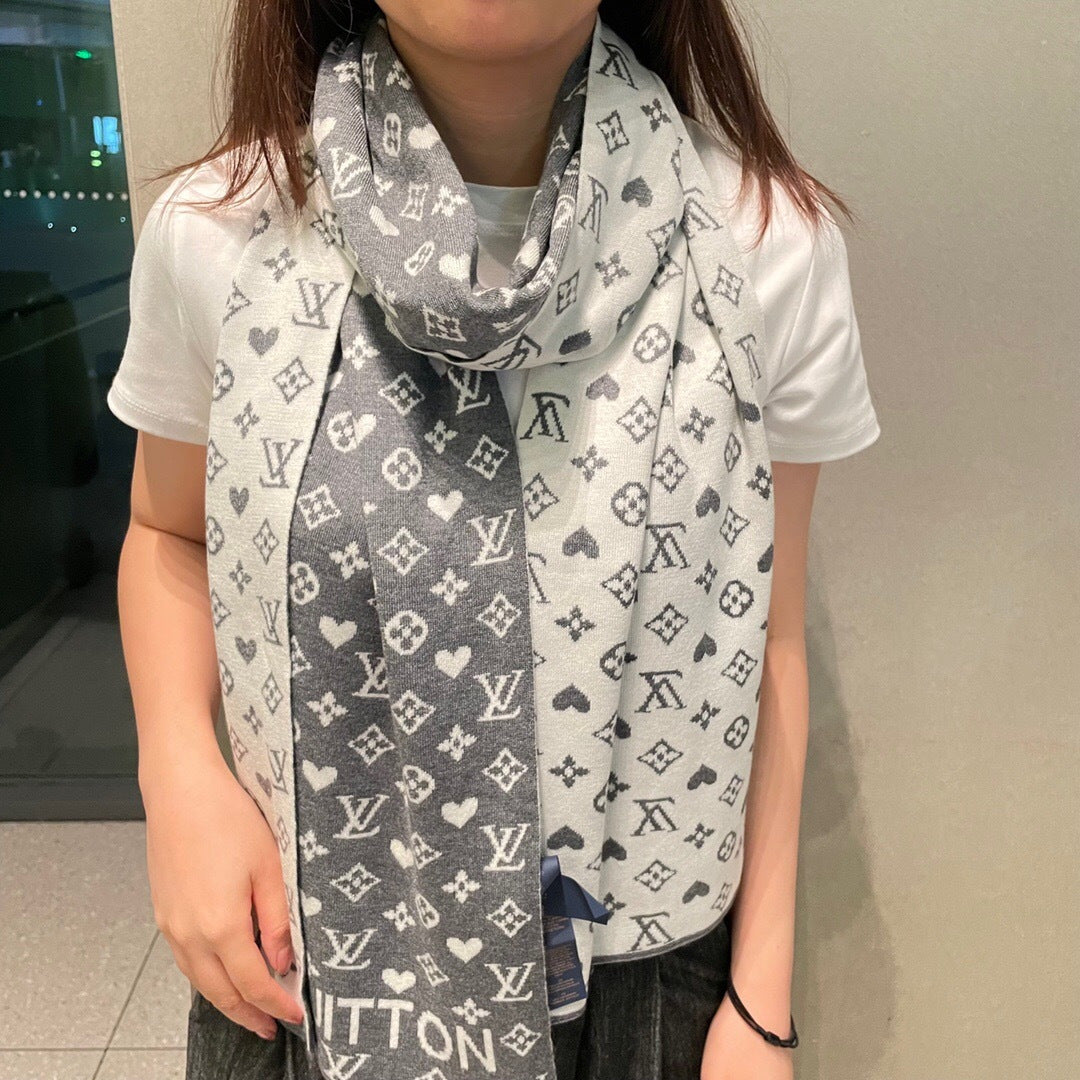LV  Latest Style Scarf 180cm Gray Knitted Cashmere 973141