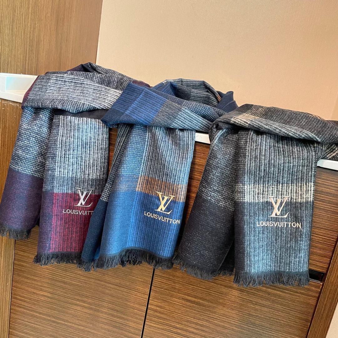 LV Scarf 180cm Blue Gray Wool Cashmere 976832
