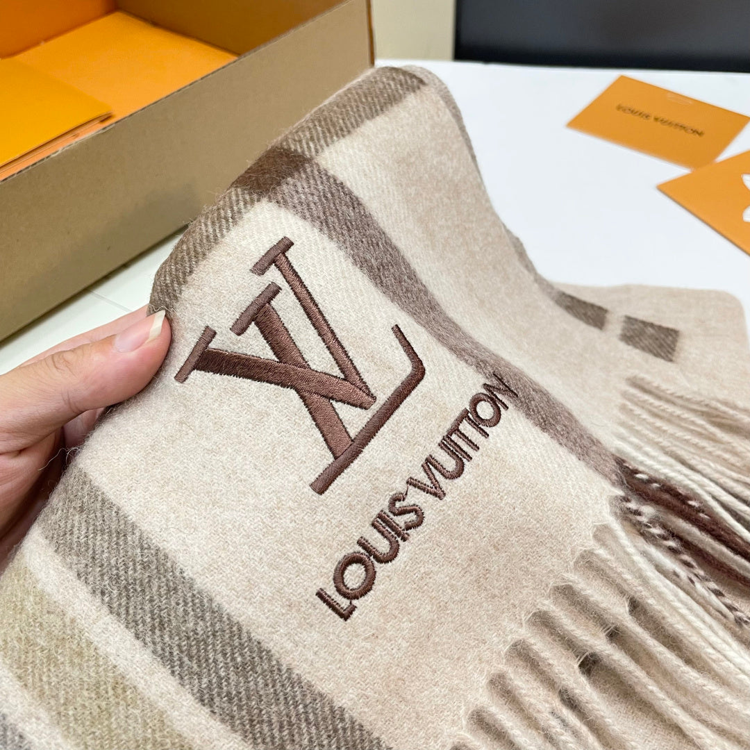 LV Scarf 180cm Beige Brown Wool Cashmere 976836
