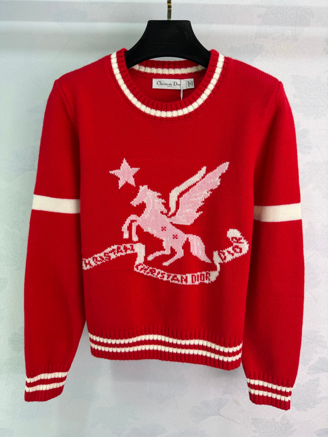 Dior 2025 Pegasus Sweater Red and White Wool 331277