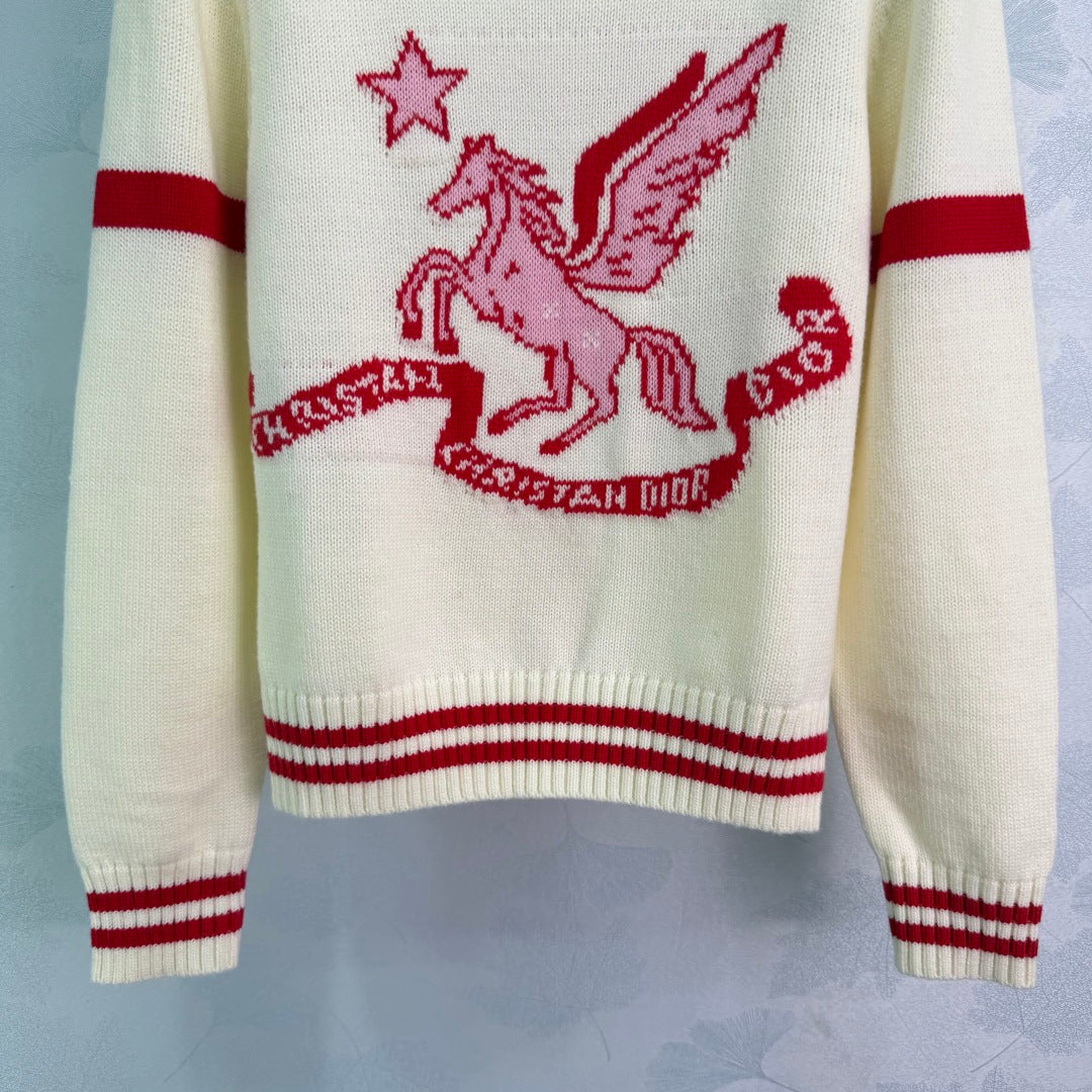 Dior 2025 Pegasus Sweater Red and White Wool 331277