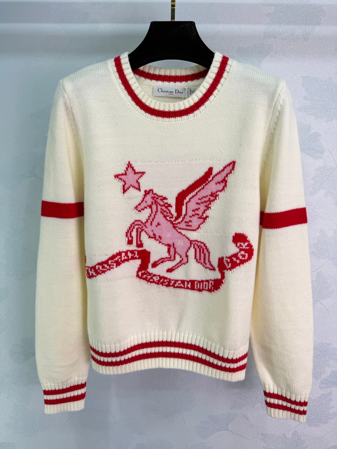 Dior 2025 Pegasus Sweater Red and White Wool 331277