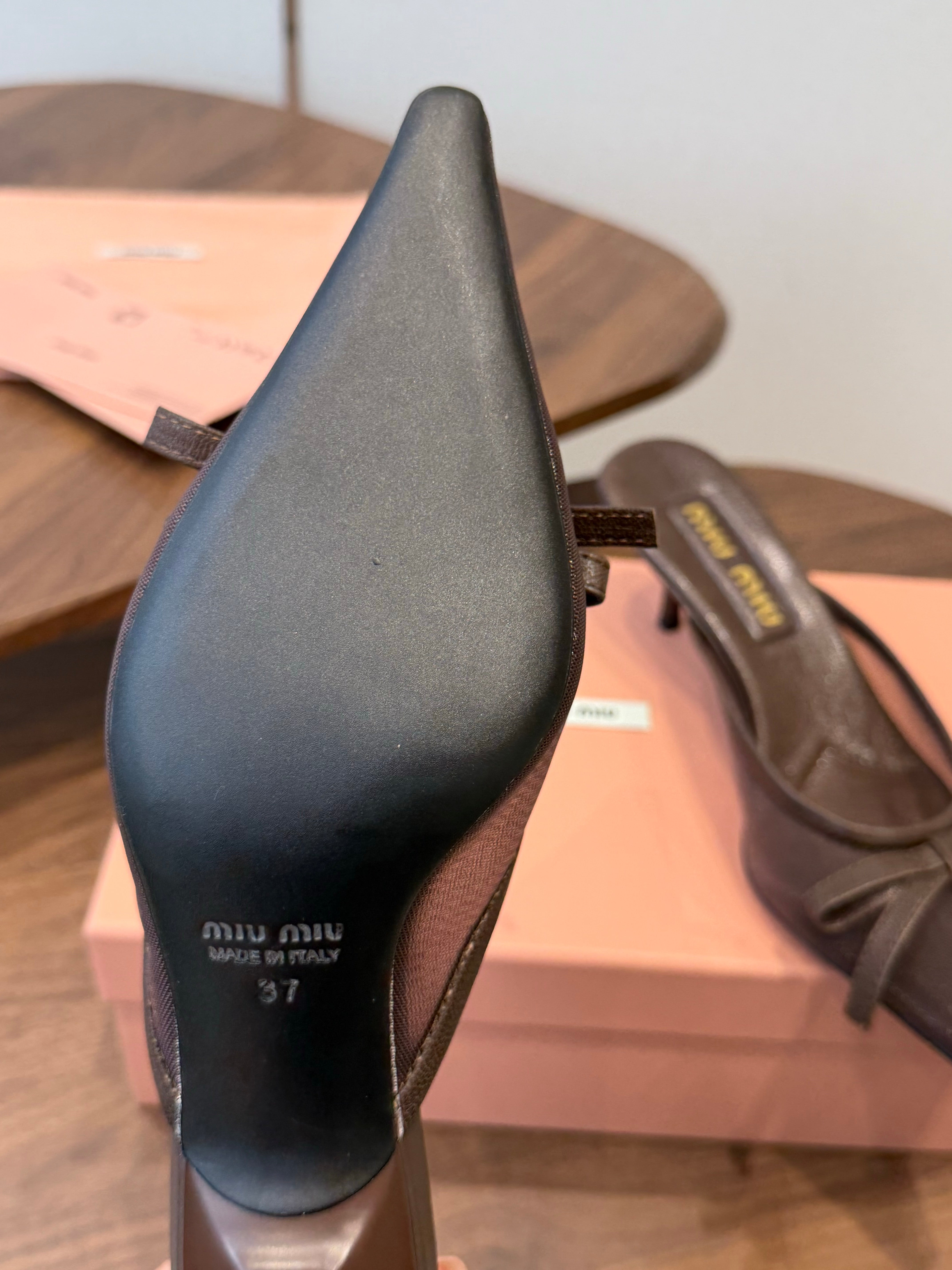 Miu Miu 2026 High-heeled Mule 55mm Brown Mesh Leather 790458