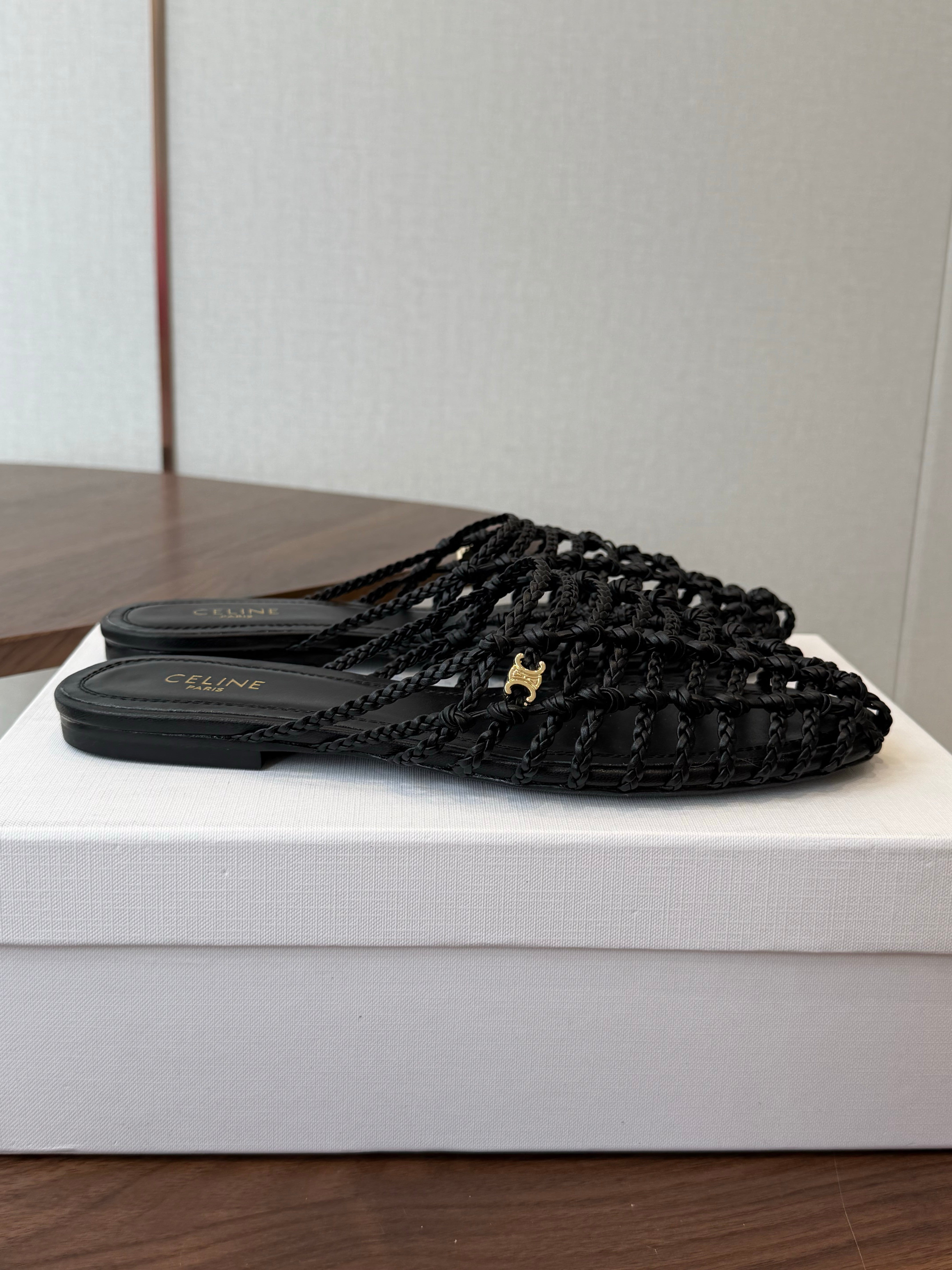Celine 2026 Braided Strap Mule Leather 102348