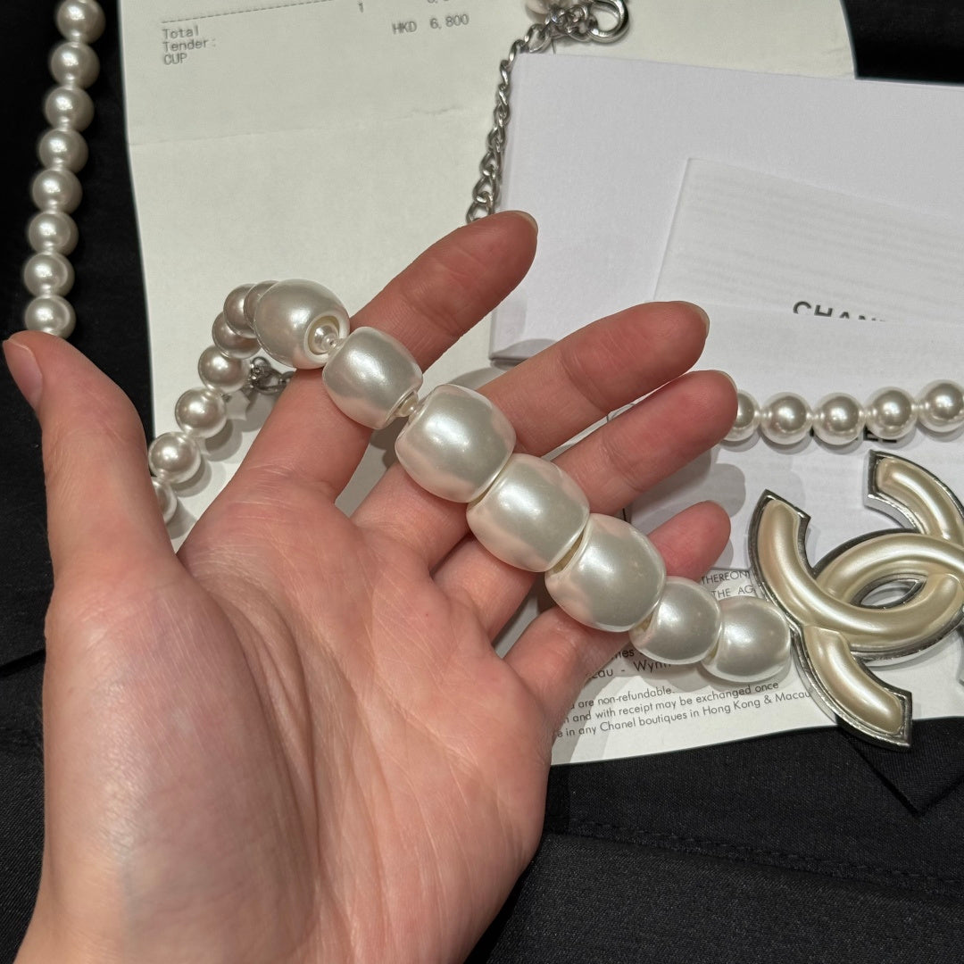 Chanel 2026 Pearl Double-Layer CC Pendant Necklace Belt