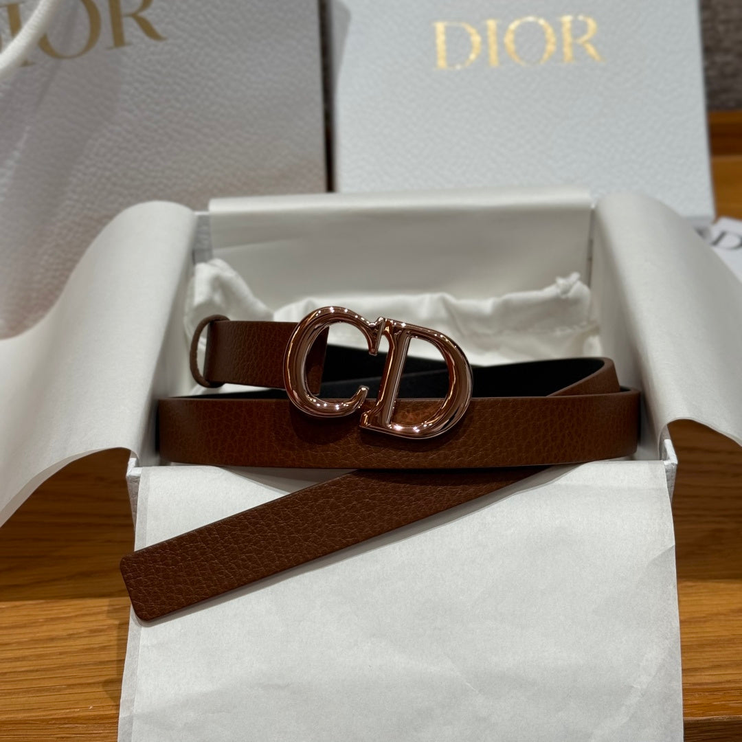 Dior 2026 Saddle Rose Gold Buckle Belt 20mm Cowhide