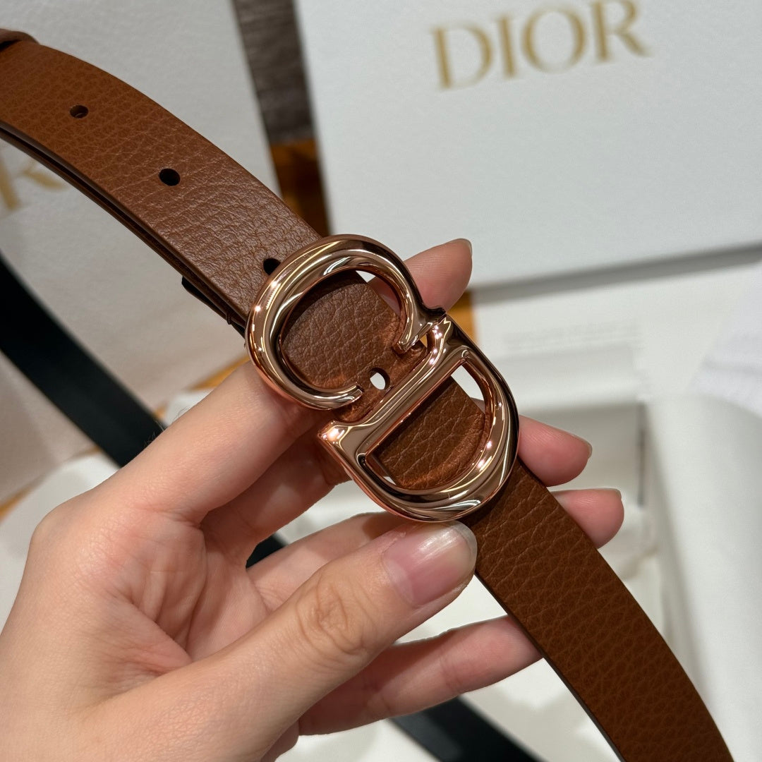 Dior 2026 Saddle Rose Gold Buckle Belt 20mm Cowhide