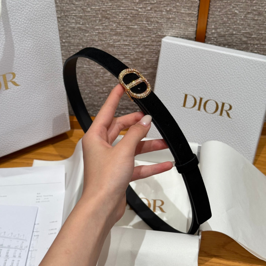 Dior 2026 Rhinestone CD Buckle Belt 20mm Suede 193831