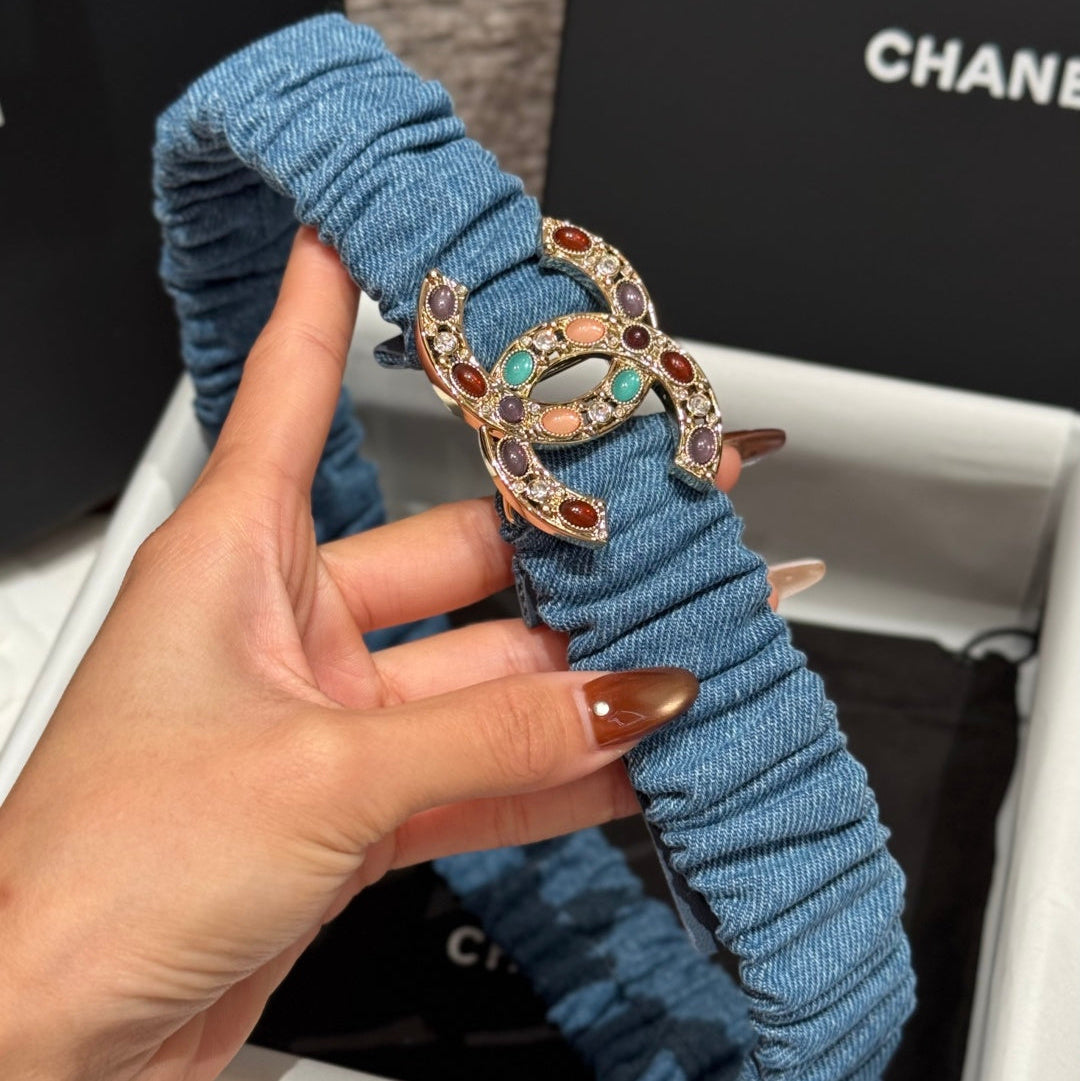 CC Rhinestone Belt 3.0CM Blue Denim Multicolor Buckle 198408