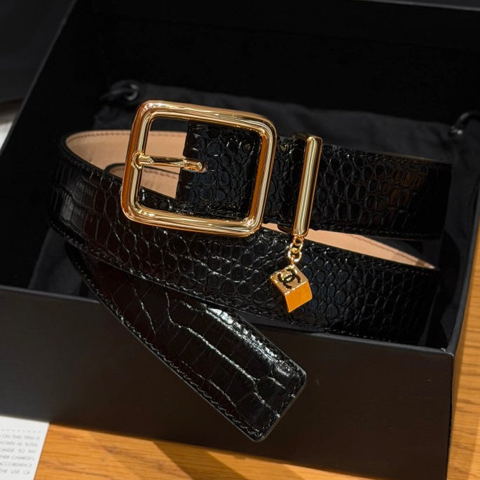 Chanel 2026 Crocodile-Embossed CC Charm Belt 30mm Calfskin 209291