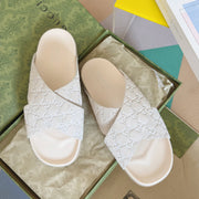 GG Men's Slide White Embossed Suede 595711