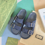 GG Men's Slide Navy Blue Embossed Suede 595718