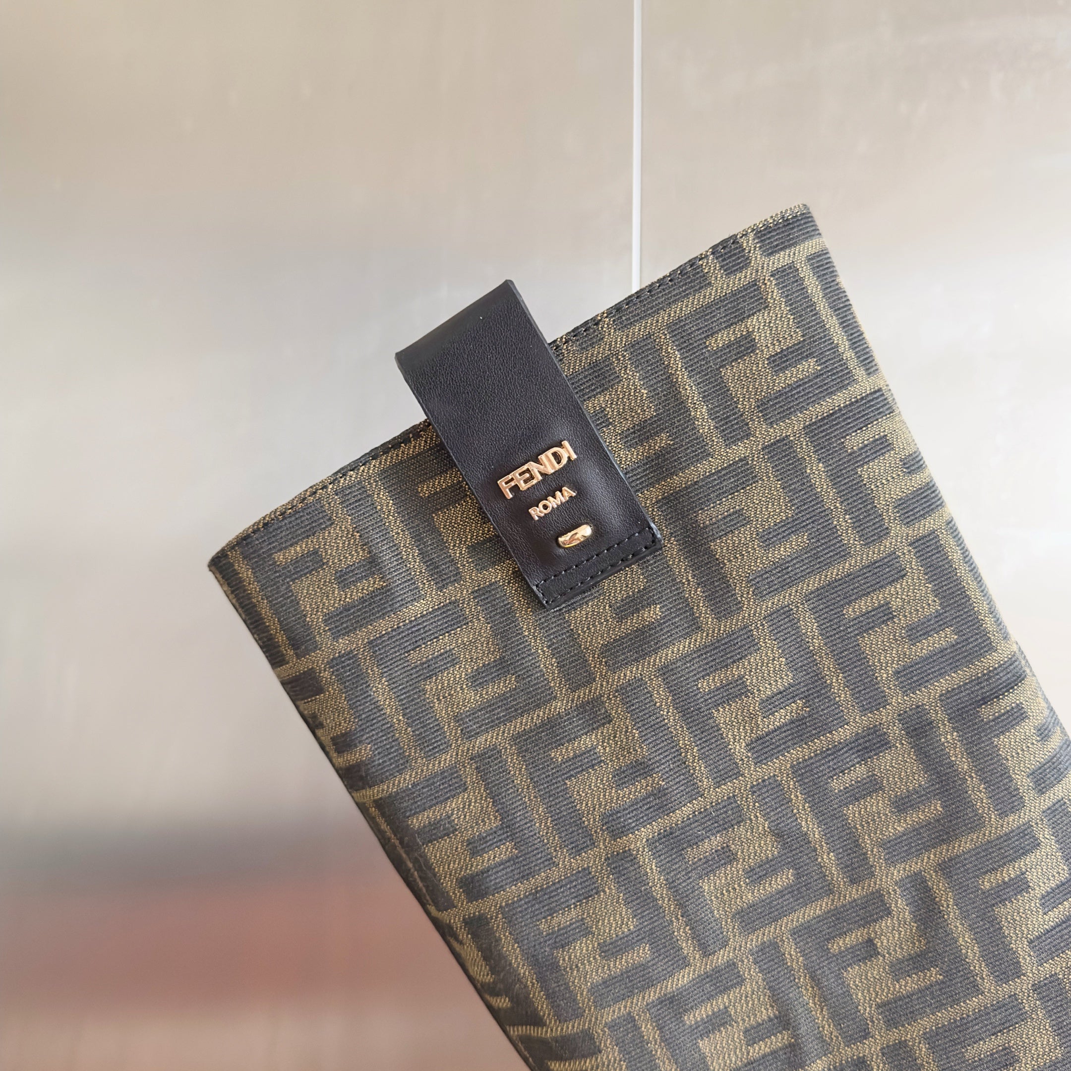 Fendi 2025 Filo Black Sheepskin and Brown FF Fabric Boot 553107