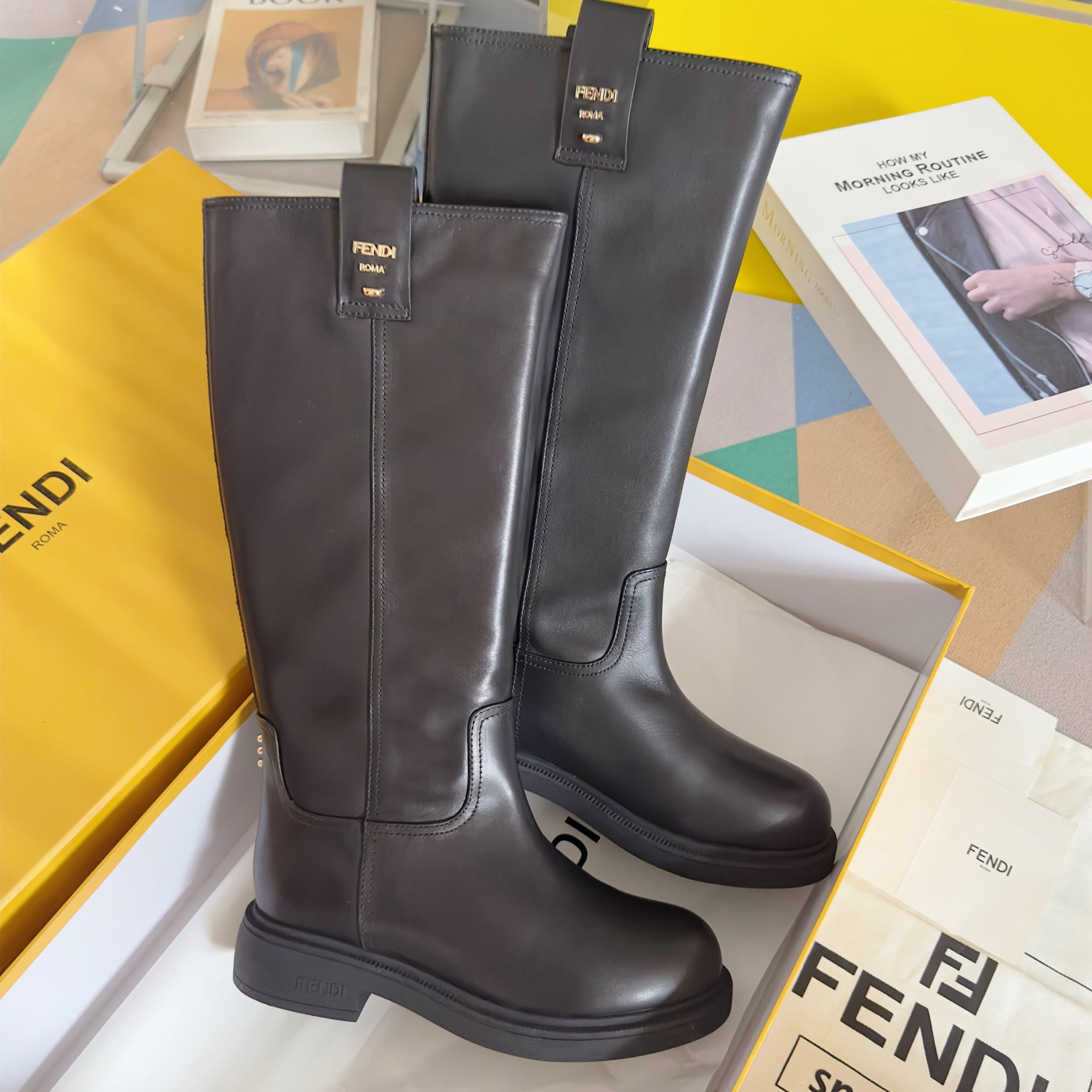Fendi 2025 Long Boot Black Sheepskin 553109