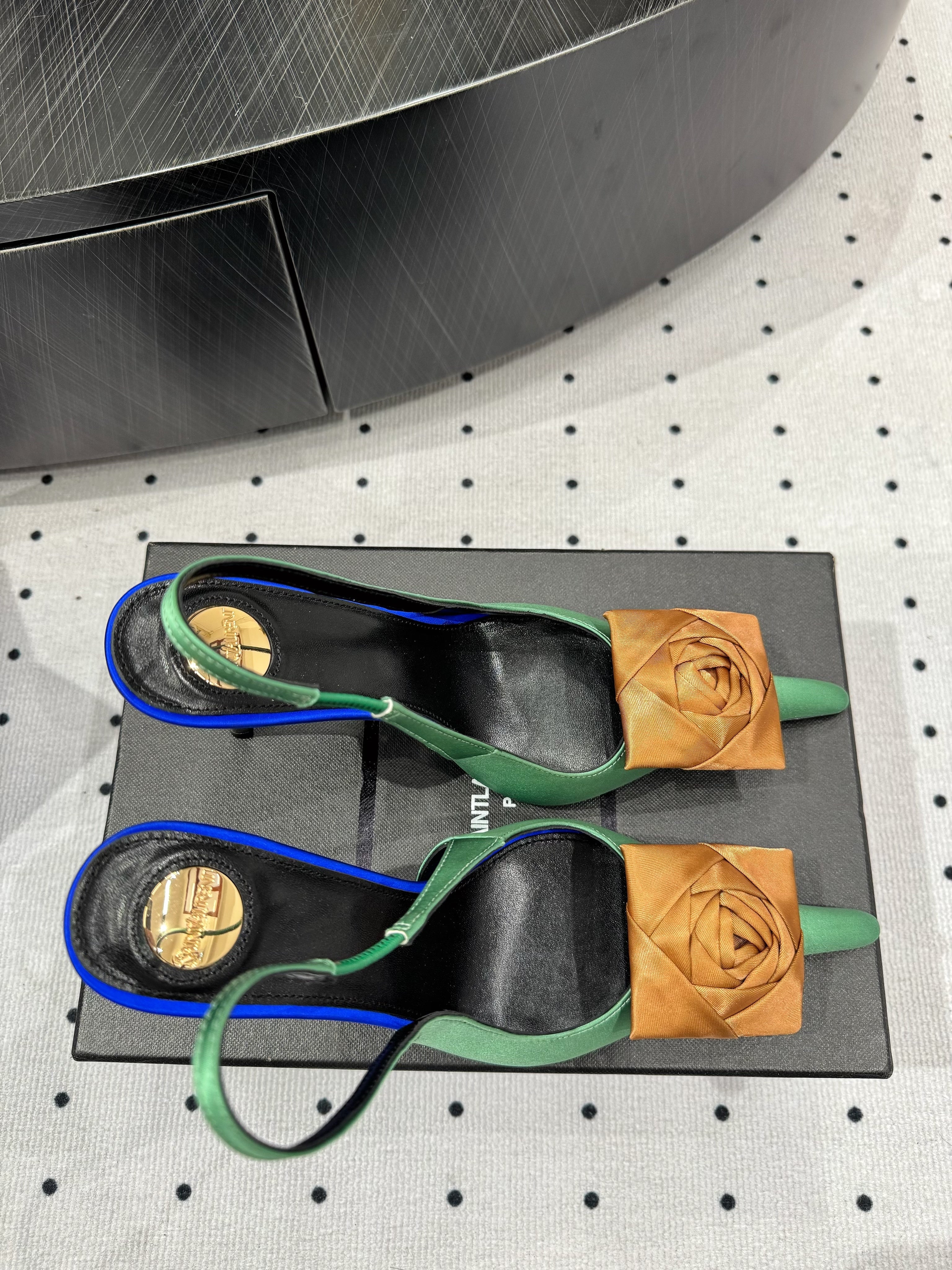 YSL 2026 Amalia Slingback Pump Green Blue Black Satin Leather 278511