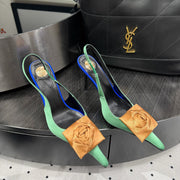 YSL 2026 Amalia Slingback Pump Green Blue Black Satin Leather 278511