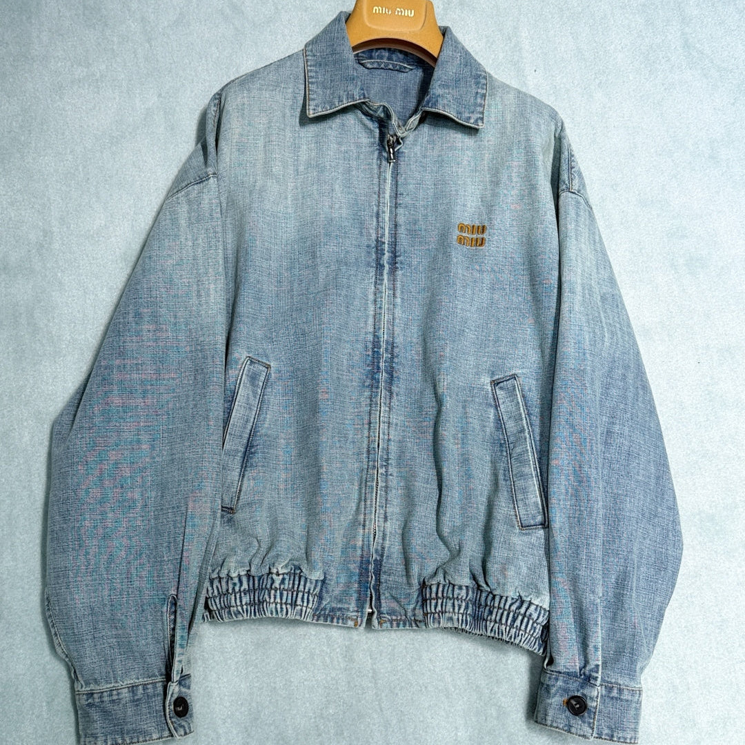 Miumiu 2026 Denim Blouson Jacket Light Blue Cotton