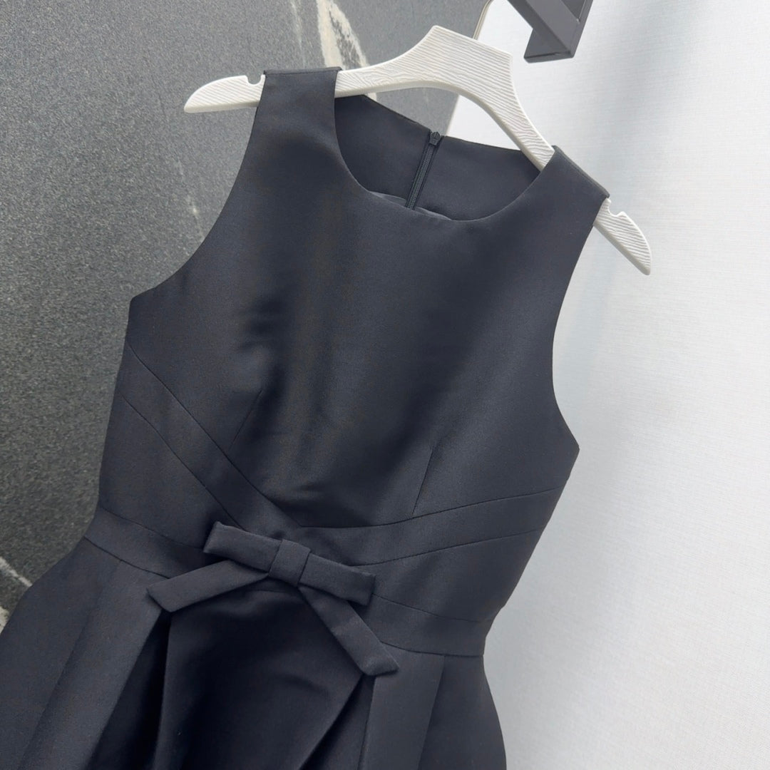 CD 25 Bow Sleeveless Mini Dress Black Satin