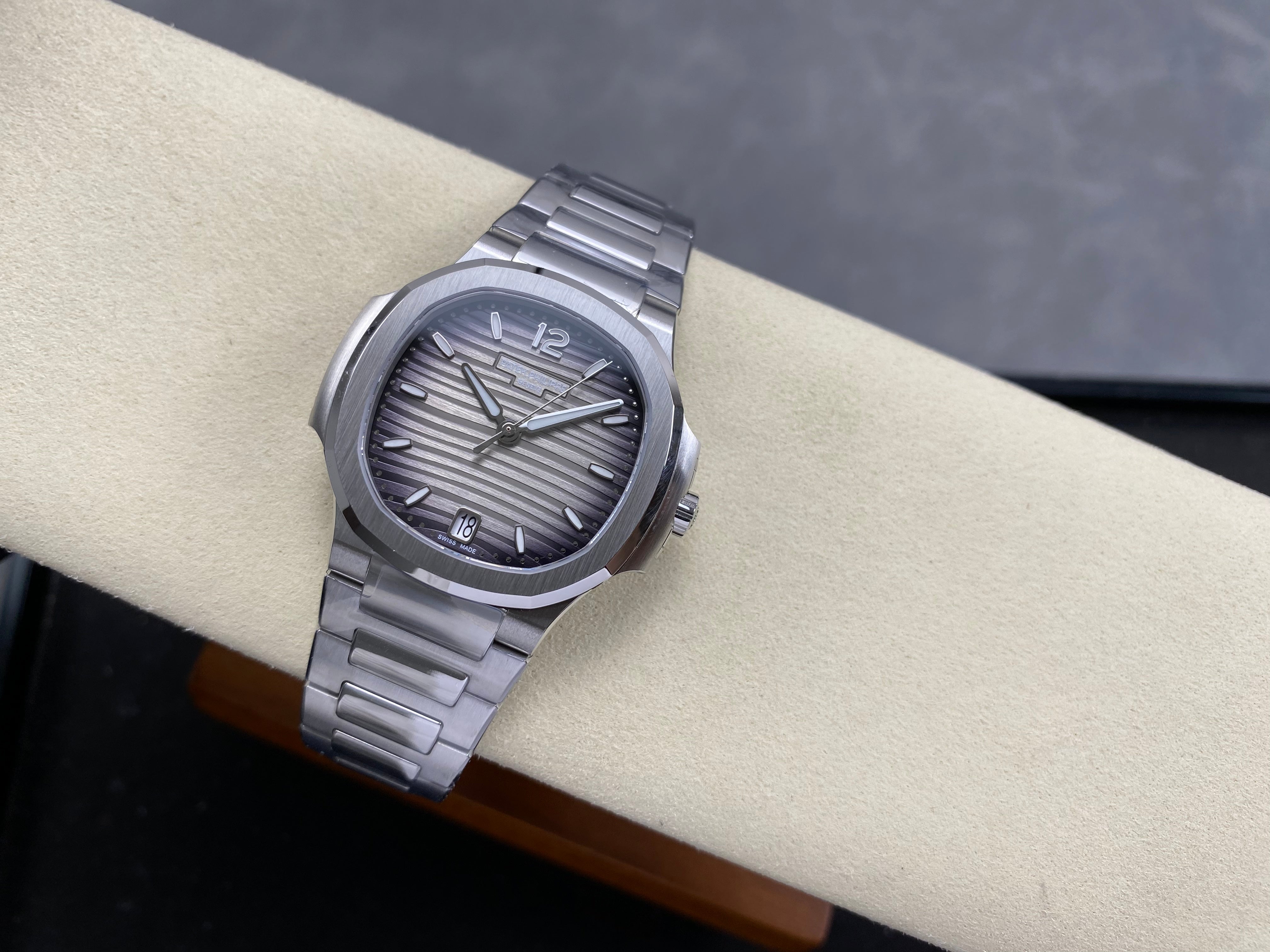 Patek Philippe Nautilus 35mm Black Gray Dial Sliver Case