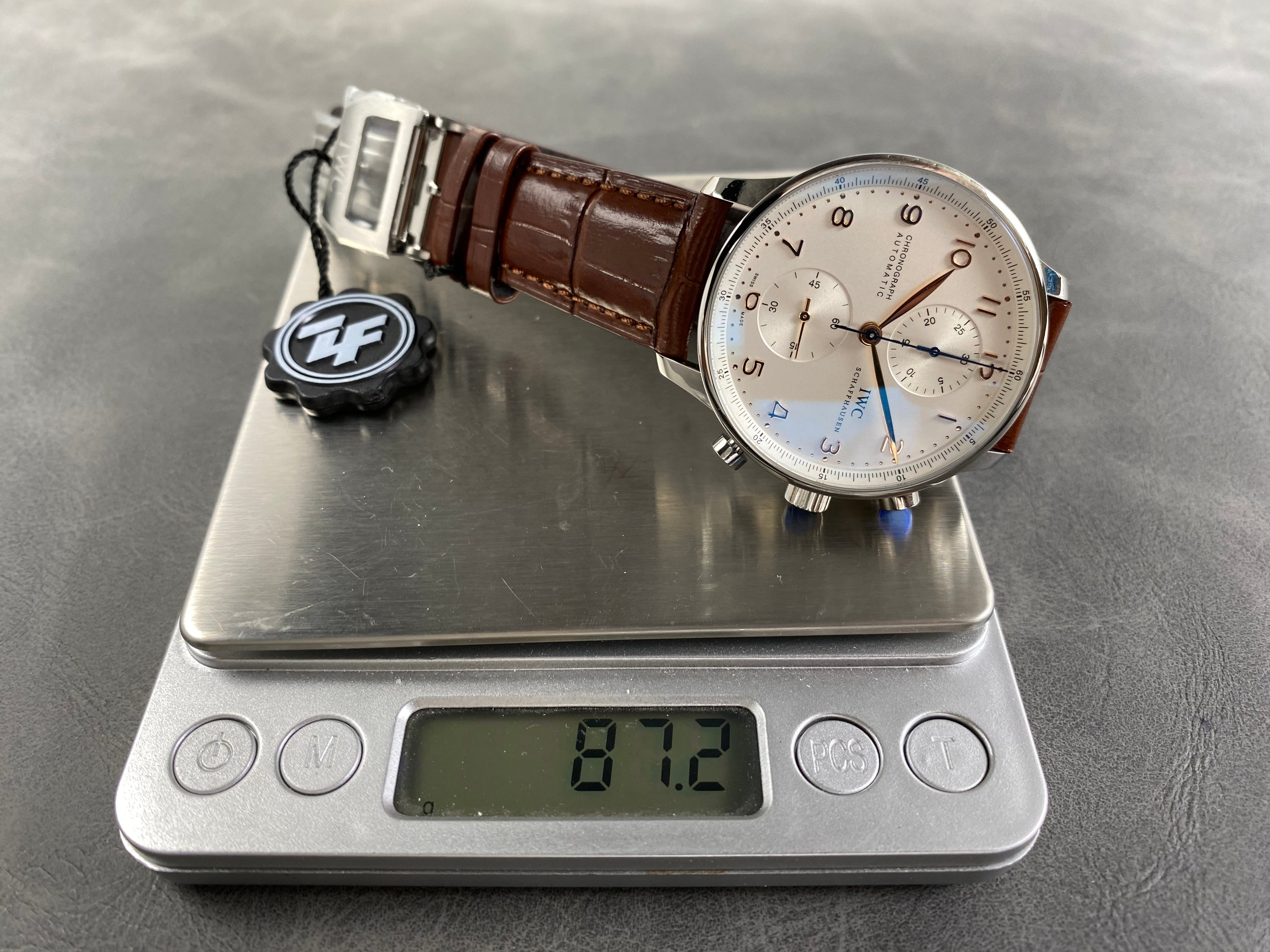 IWC Portuguese Chronograph 41mm White Dial Brown Crocodile Leather Strap