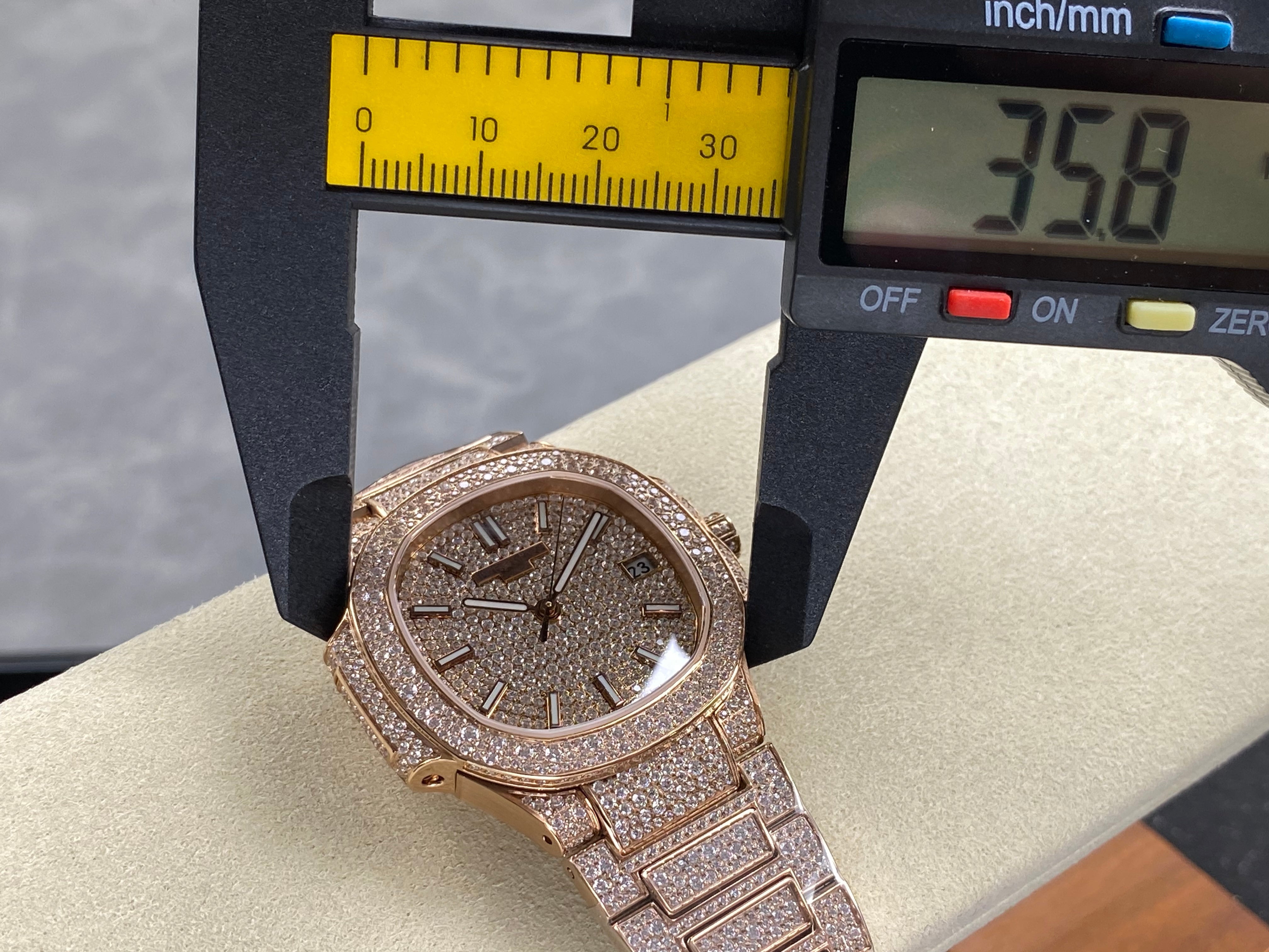 Patek Philippe Nautilus 35mm Diamond Dial Pink Gold Full Diamond