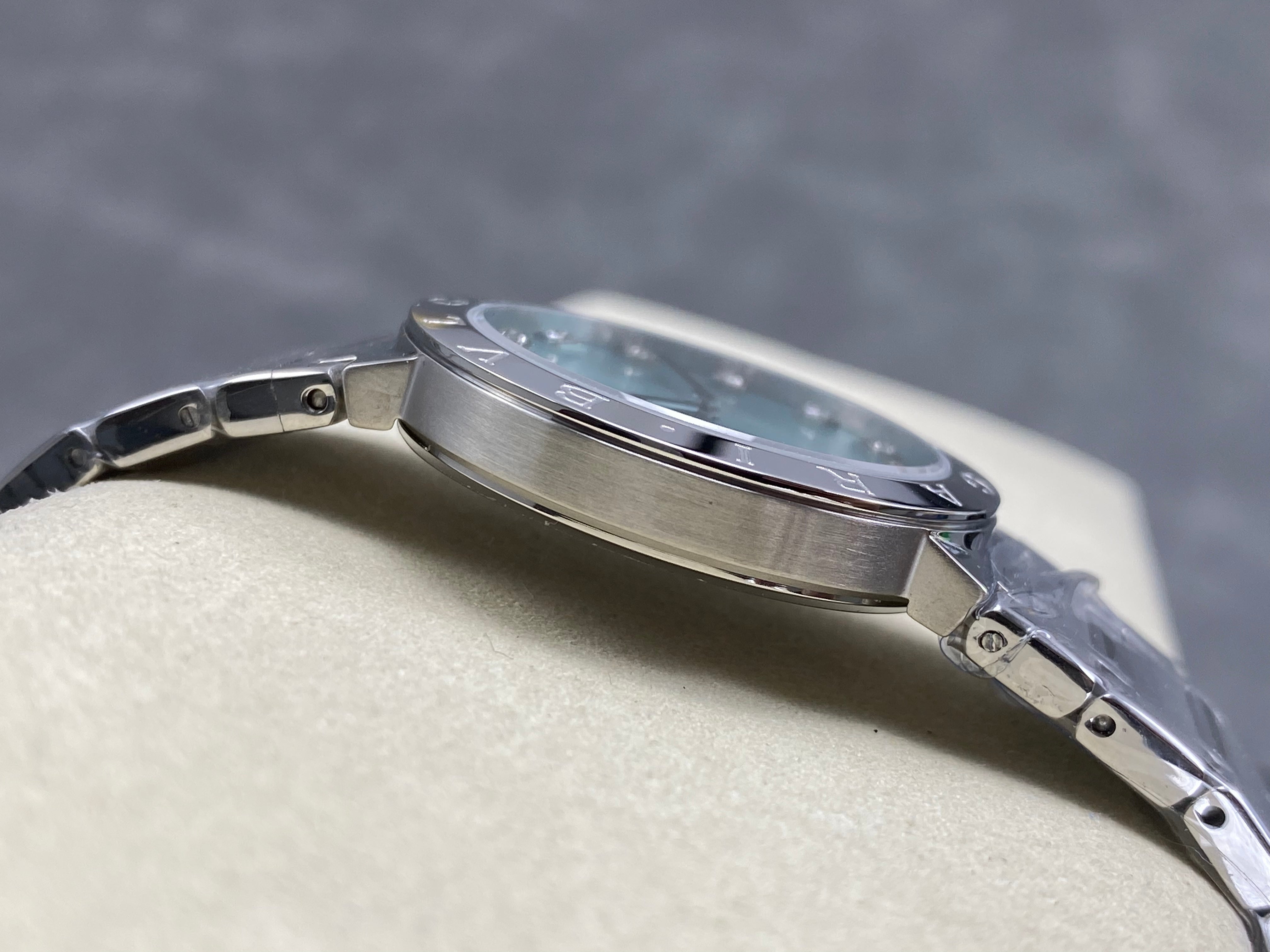 BVLGARI 33mm Blue Dial Diamond Numerals Steel