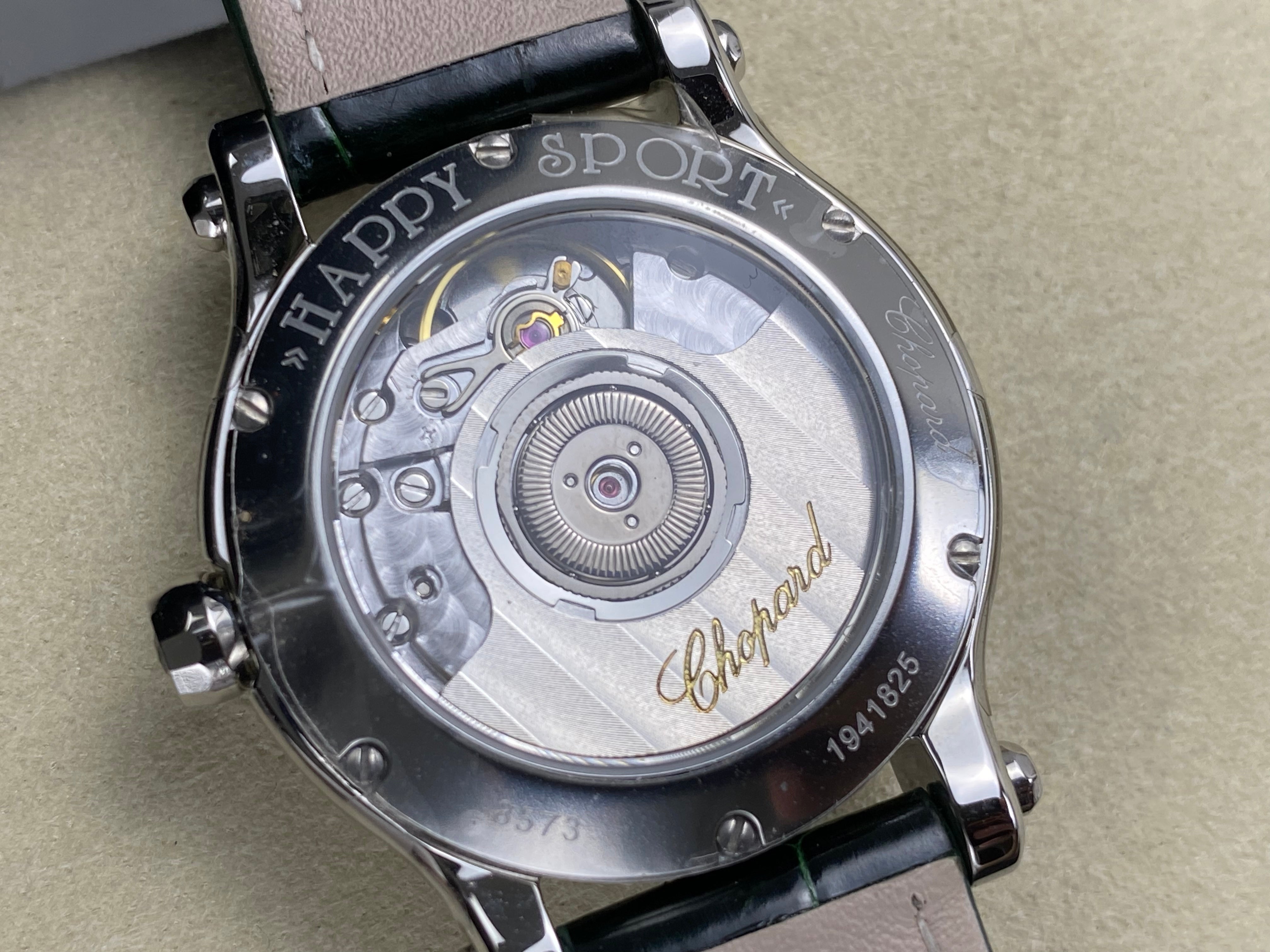Chopard Happy Sport 30mm Green Diamond Dial Black Green Crocodile Leather