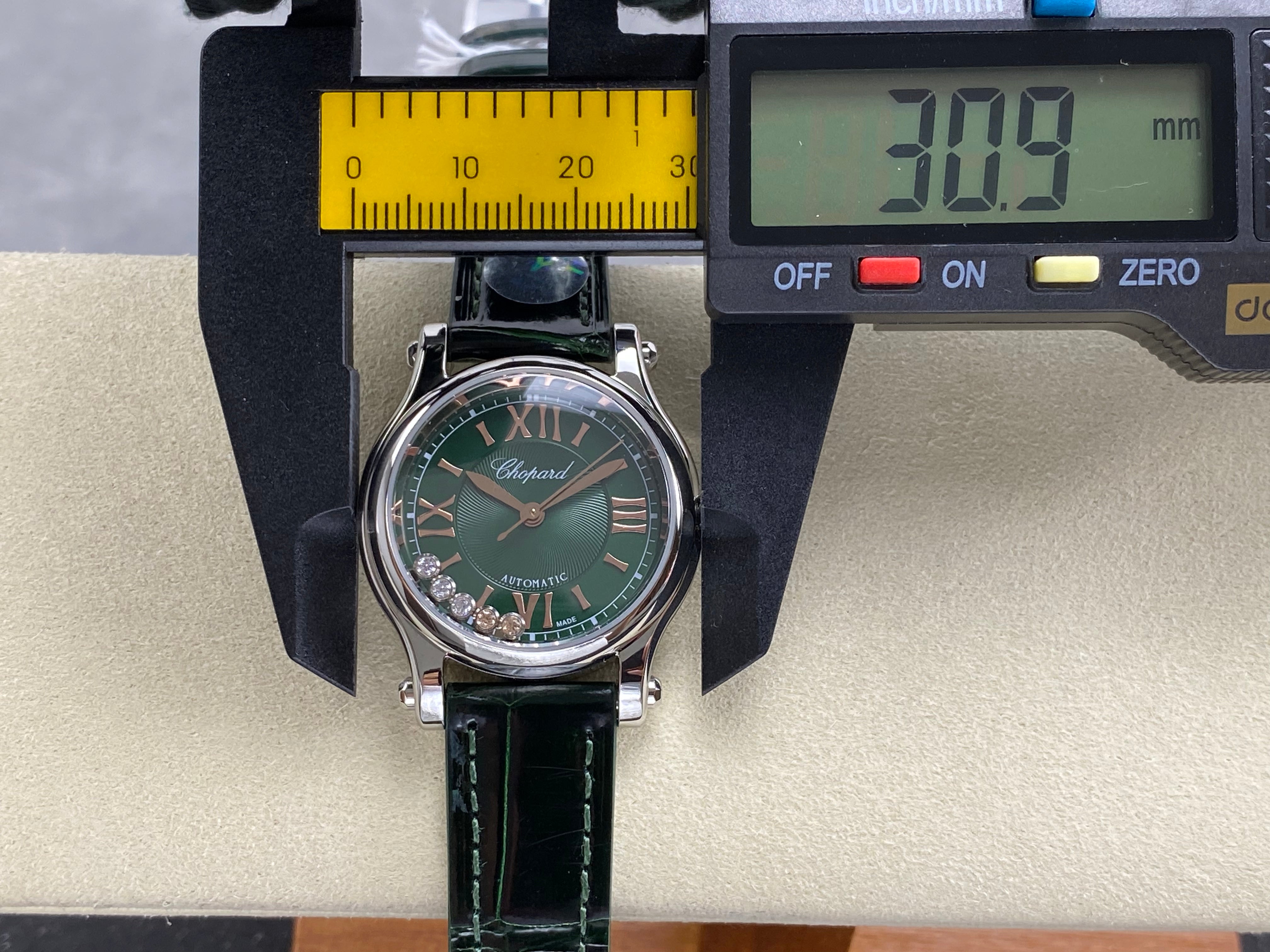 Chopard Happy Sport 30mm Green Diamond Dial Black Green Crocodile Leather