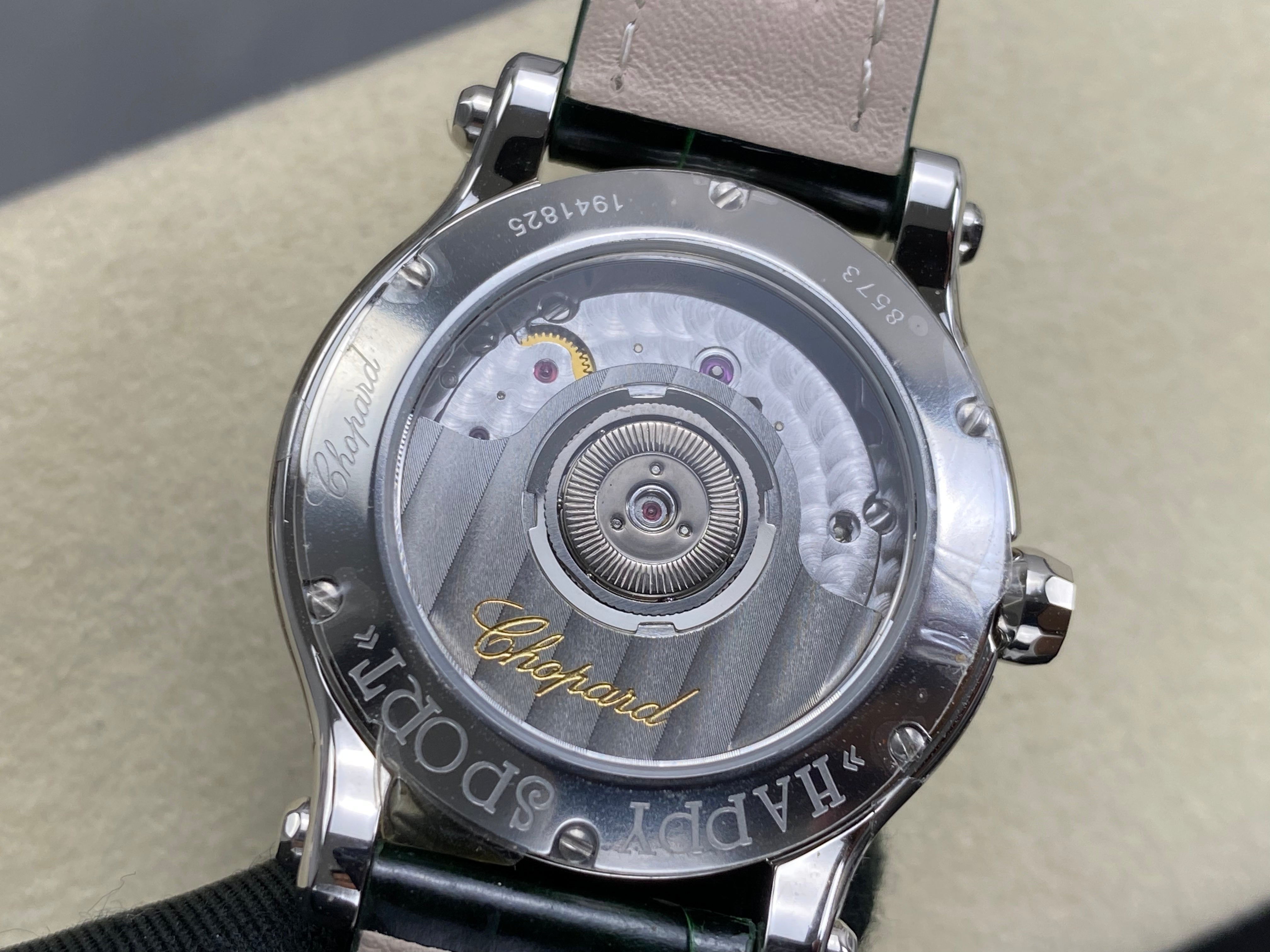 Chopard Happy Sport 30mm Green Diamond Dial Black Green Crocodile Leather