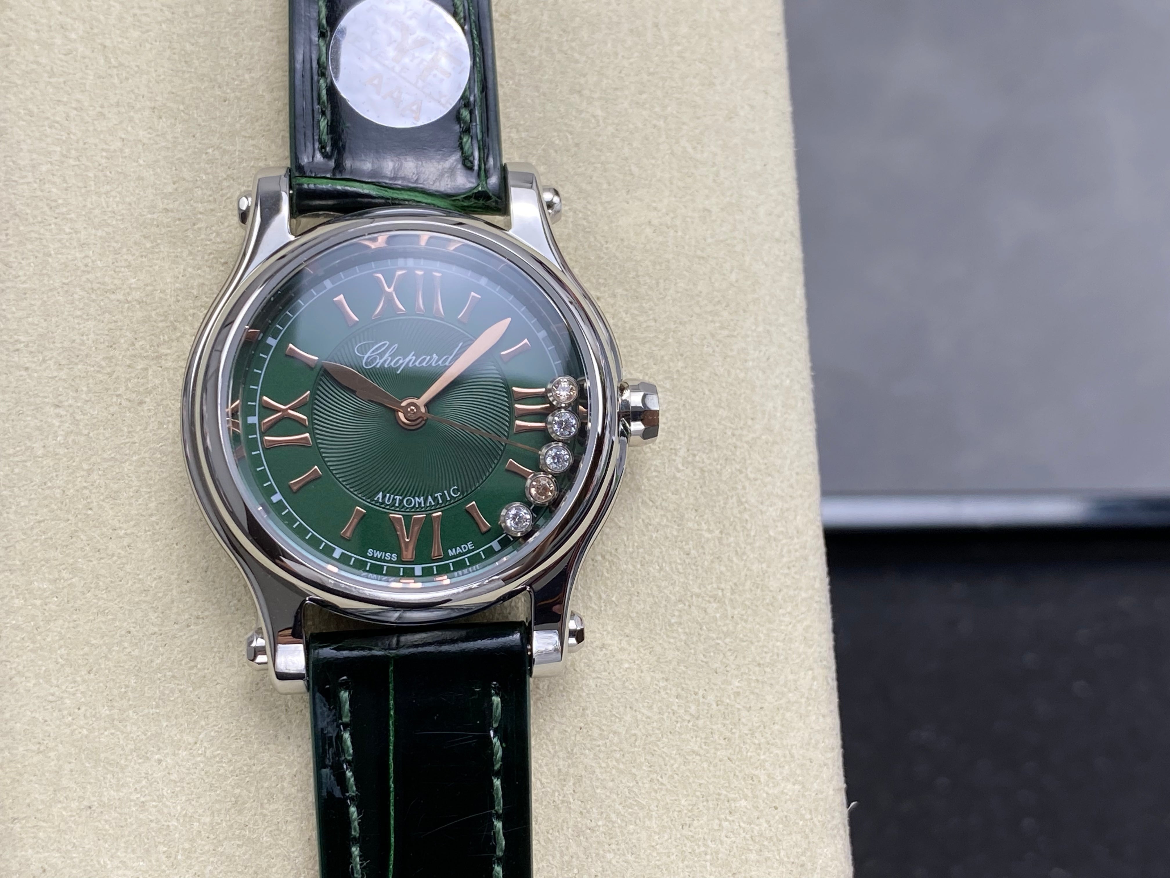 Chopard Happy Sport 30mm Green Diamond Dial Black Green Crocodile Leather