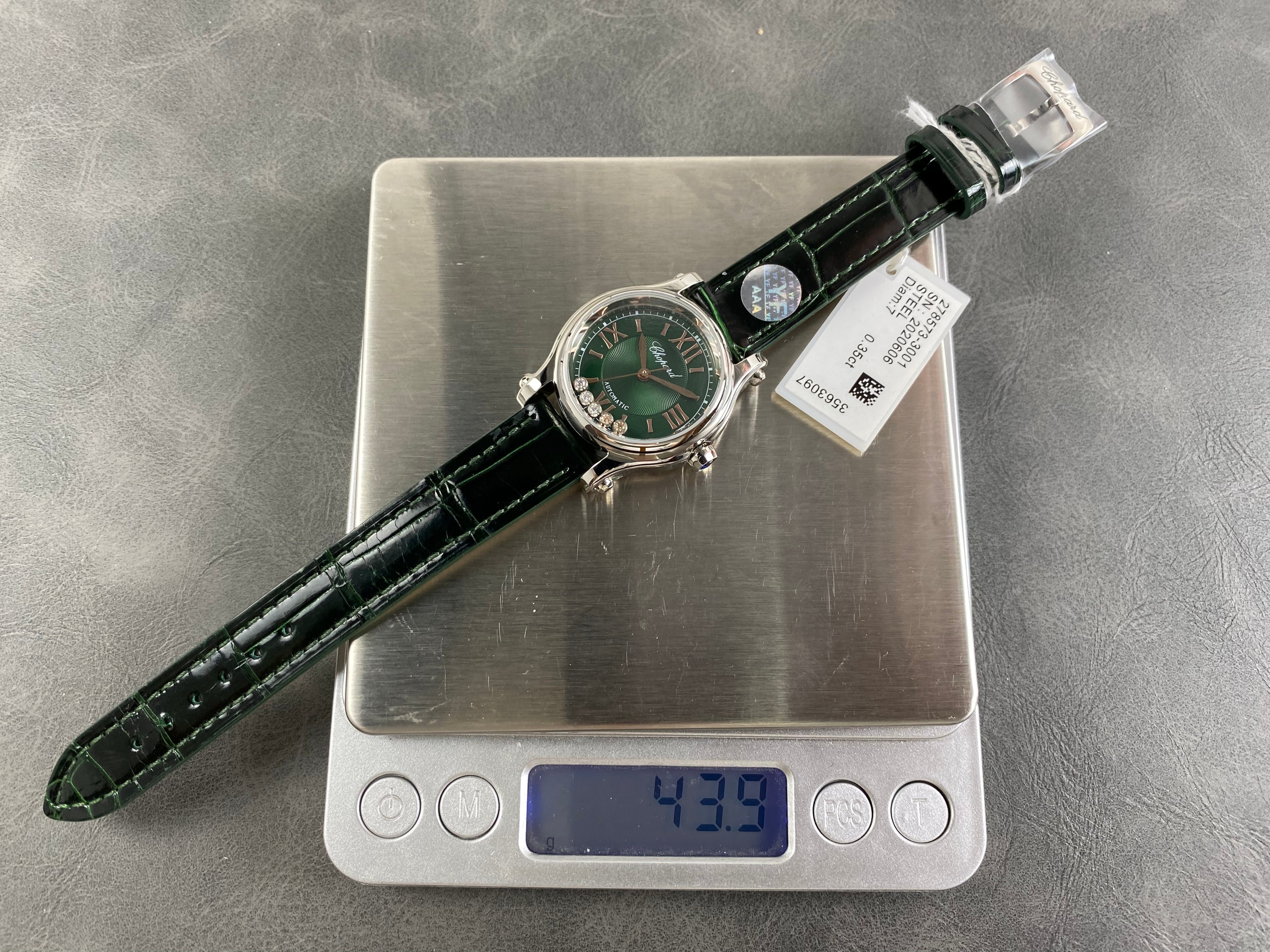 Chopard Happy Sport 30mm Green Diamond Dial Black Green Crocodile Leather