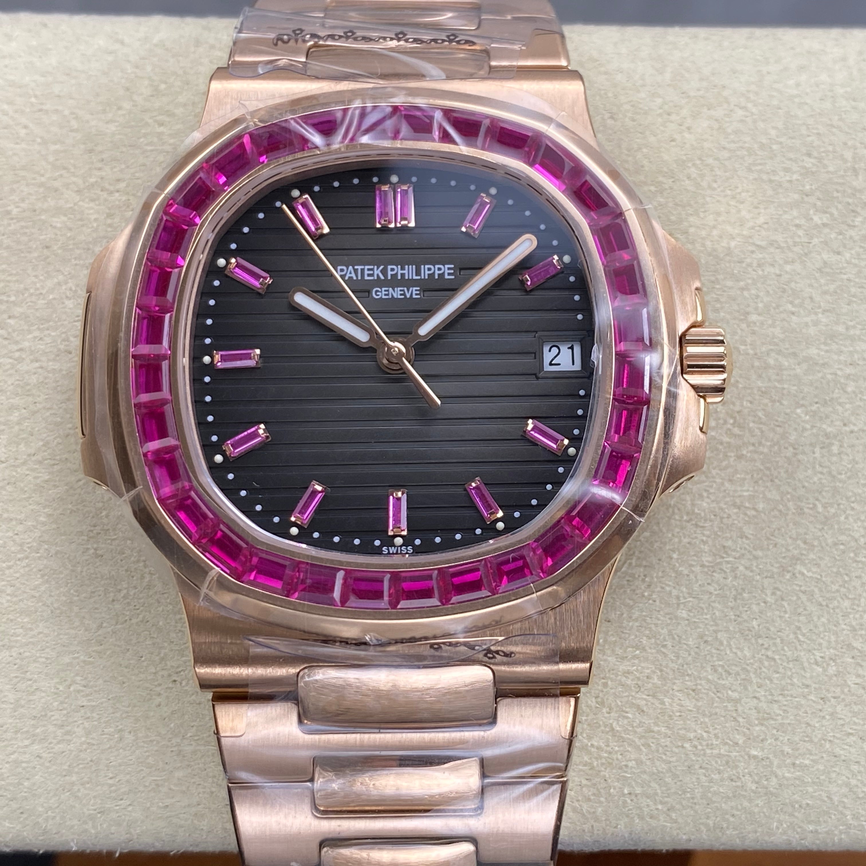 Patek Philippe Nautilus 40mm Pink Ruby Benzel Rose Gold Watch