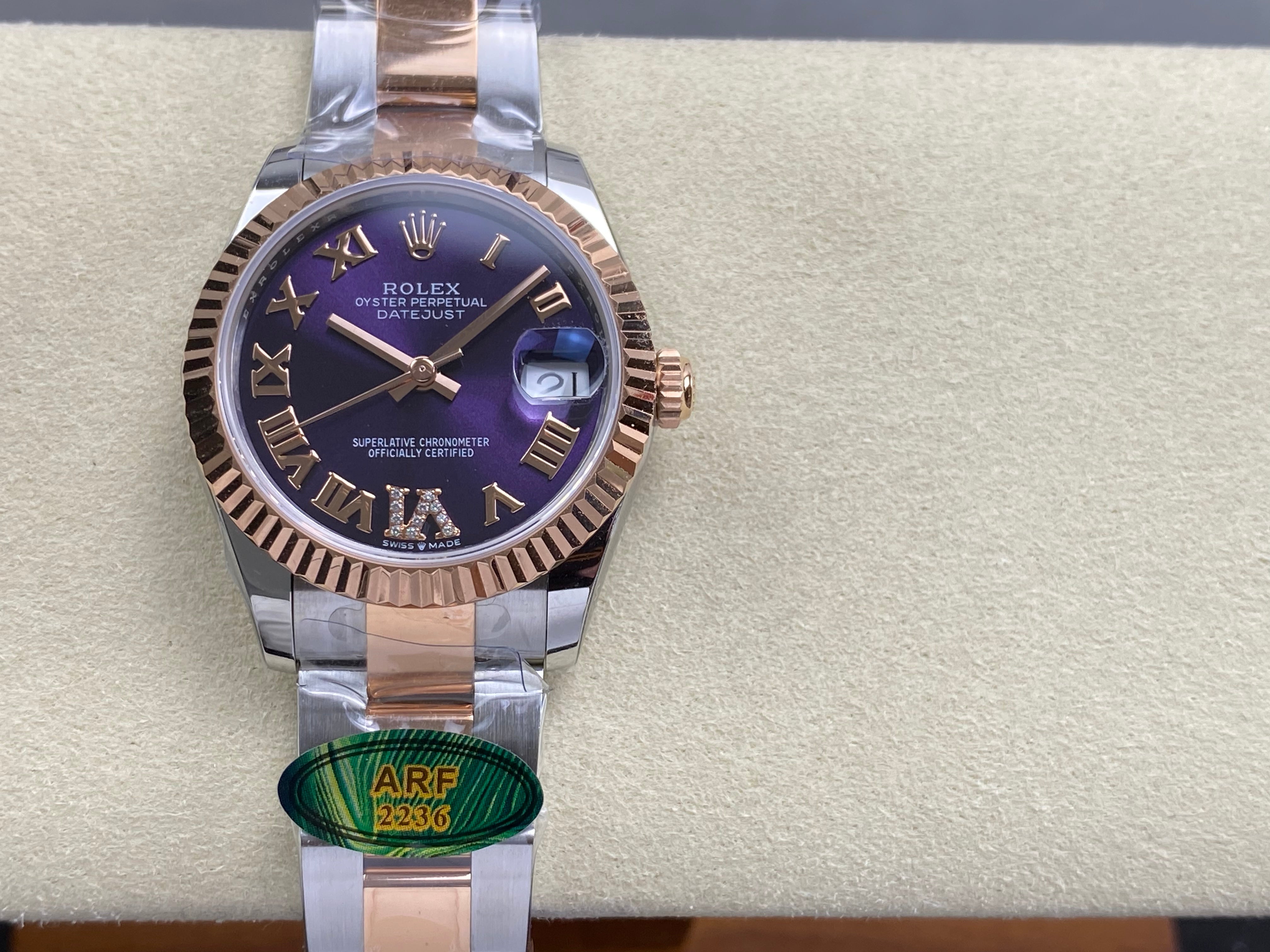 Rolex Datejust 31mm Purple Dial Steel Pink Gold Diamond