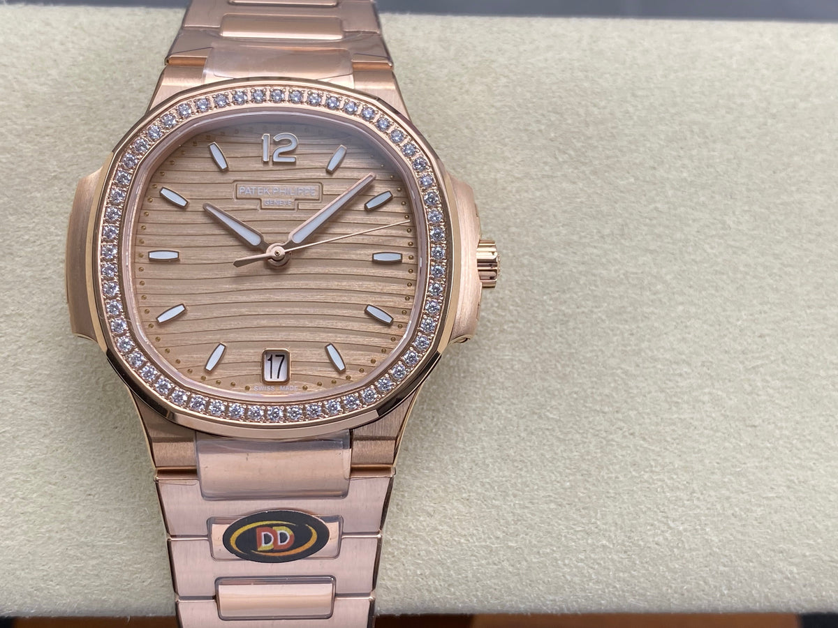 Patek Philippe Nautilus 34mm Pink Gold Case Diamond Bezel