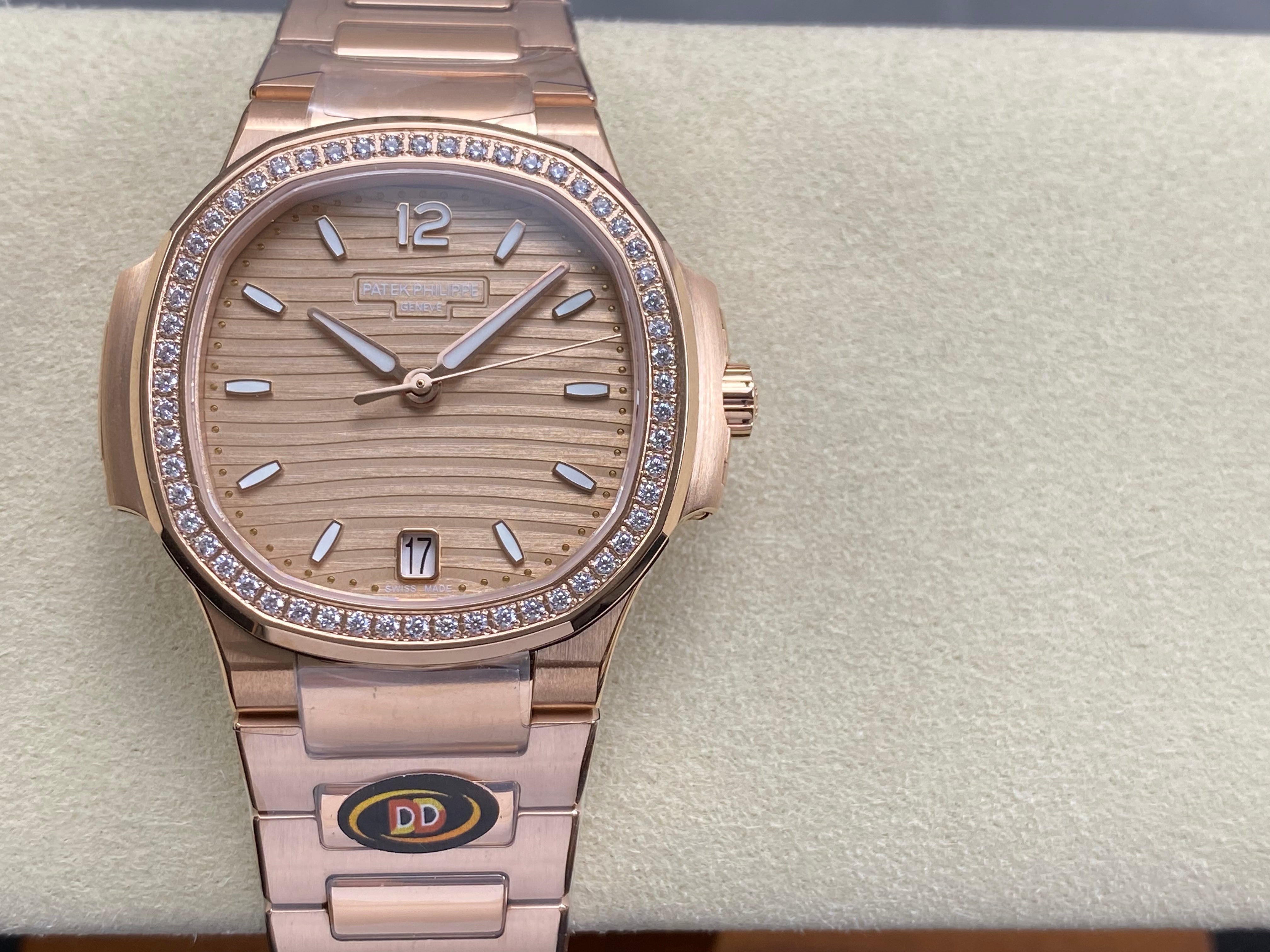 Patek Philippe Nautilus 34mm Pink Gold Case Diamond Bezel
