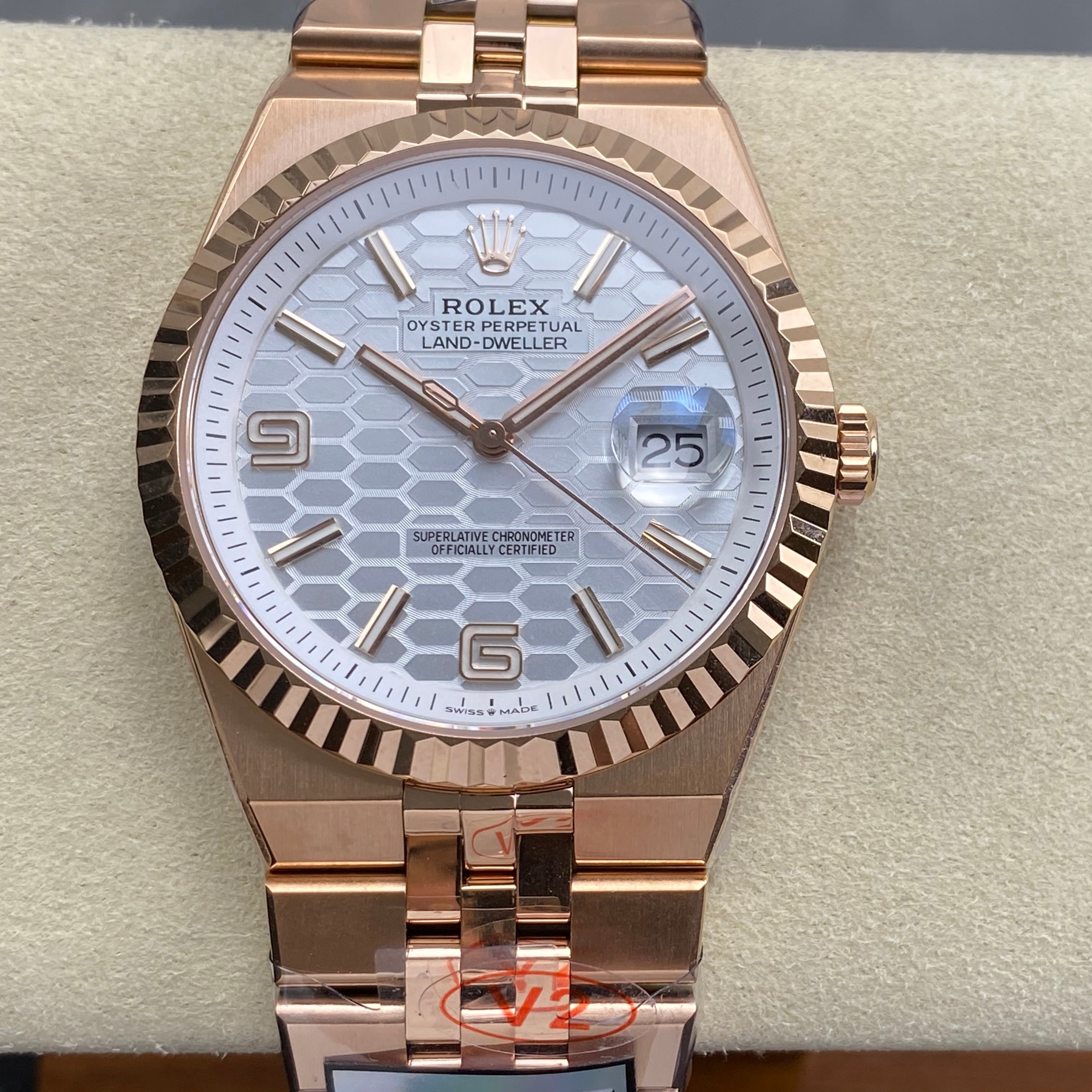 Rolex Land-Dweller Pink Gold White Dial
