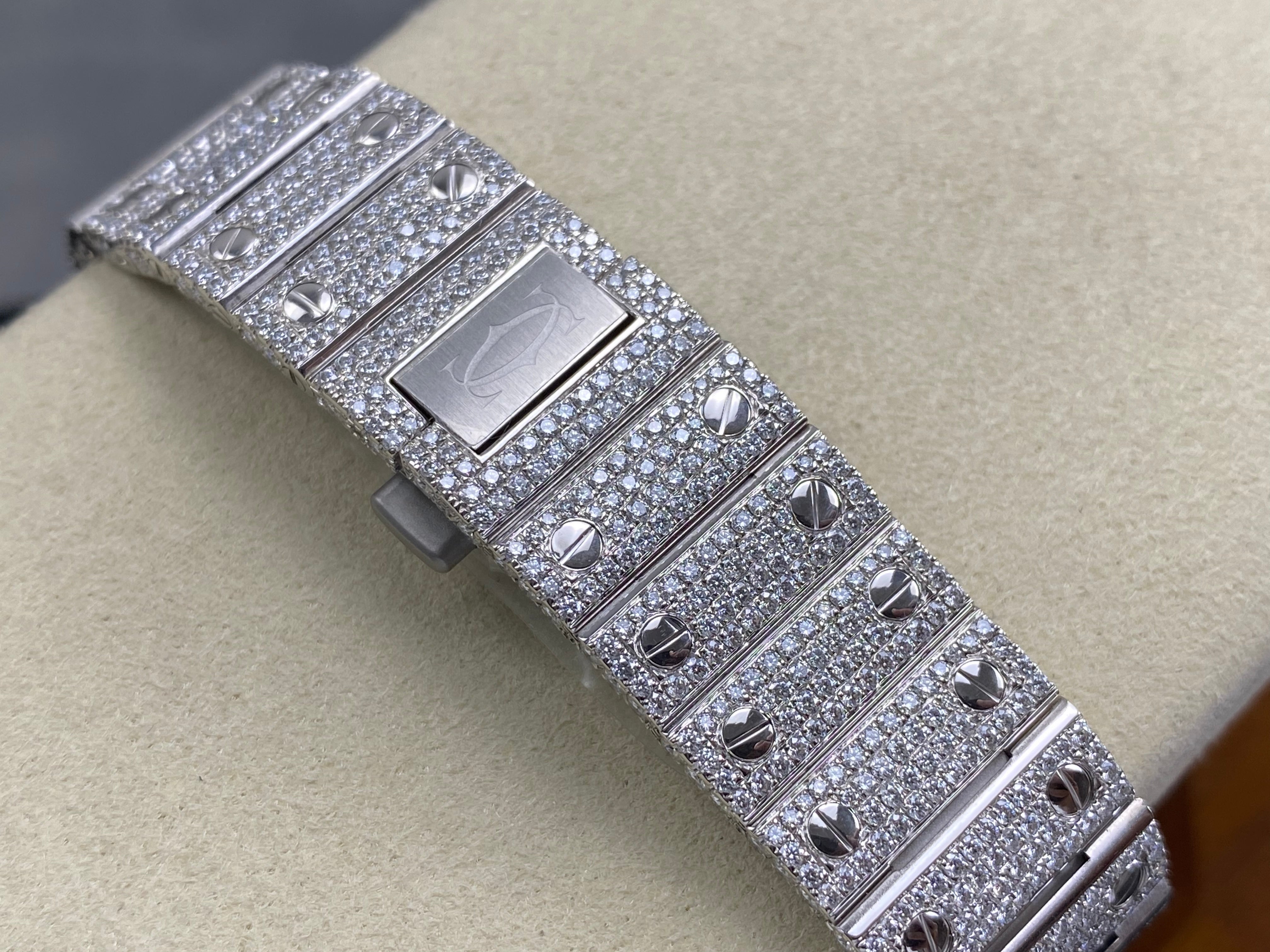Cartier Santos 35mm Diamond Dial Sliver Full Diamond
