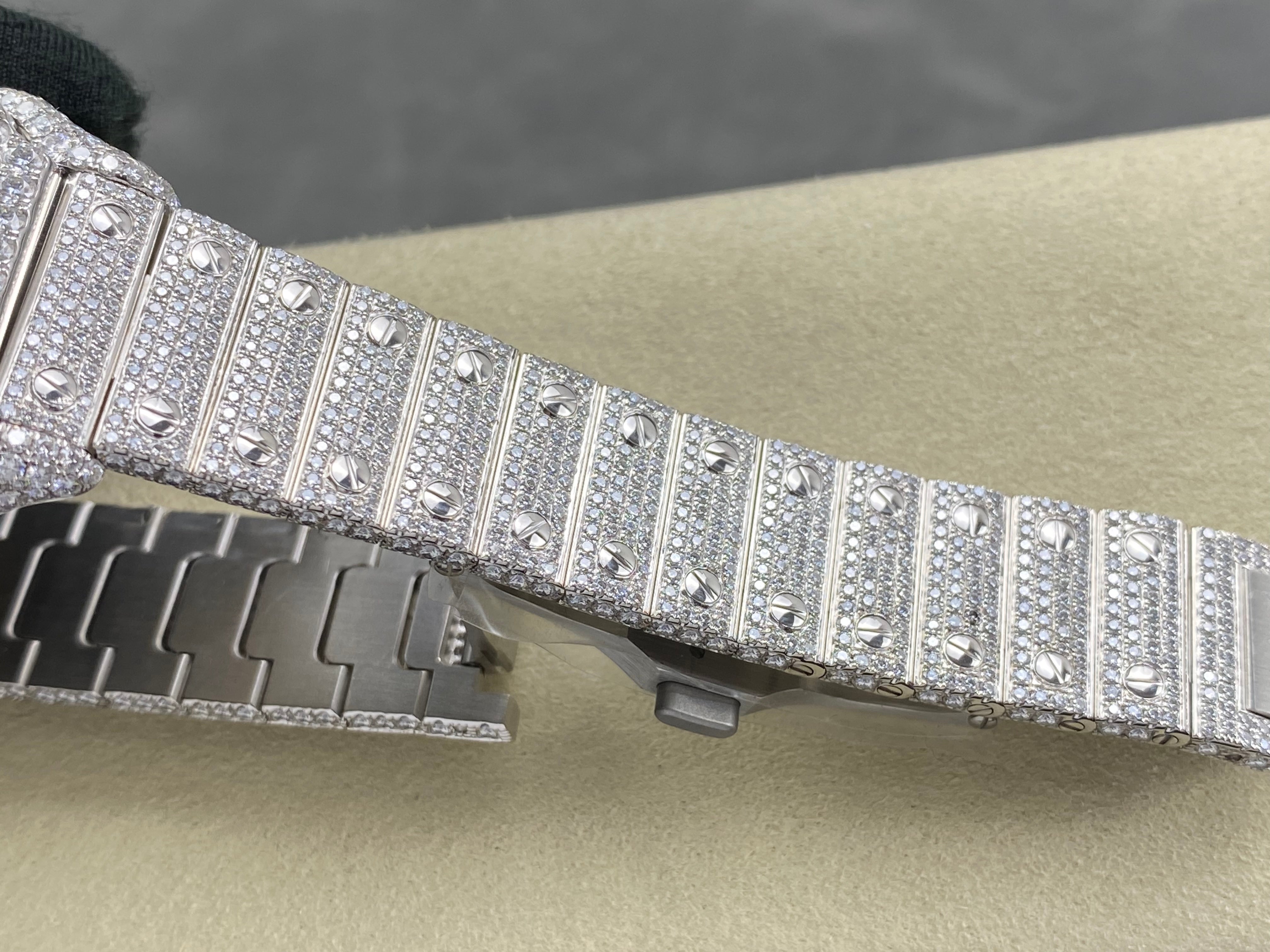 Cartier Santos 35mm Diamond Dial Sliver Full Diamond