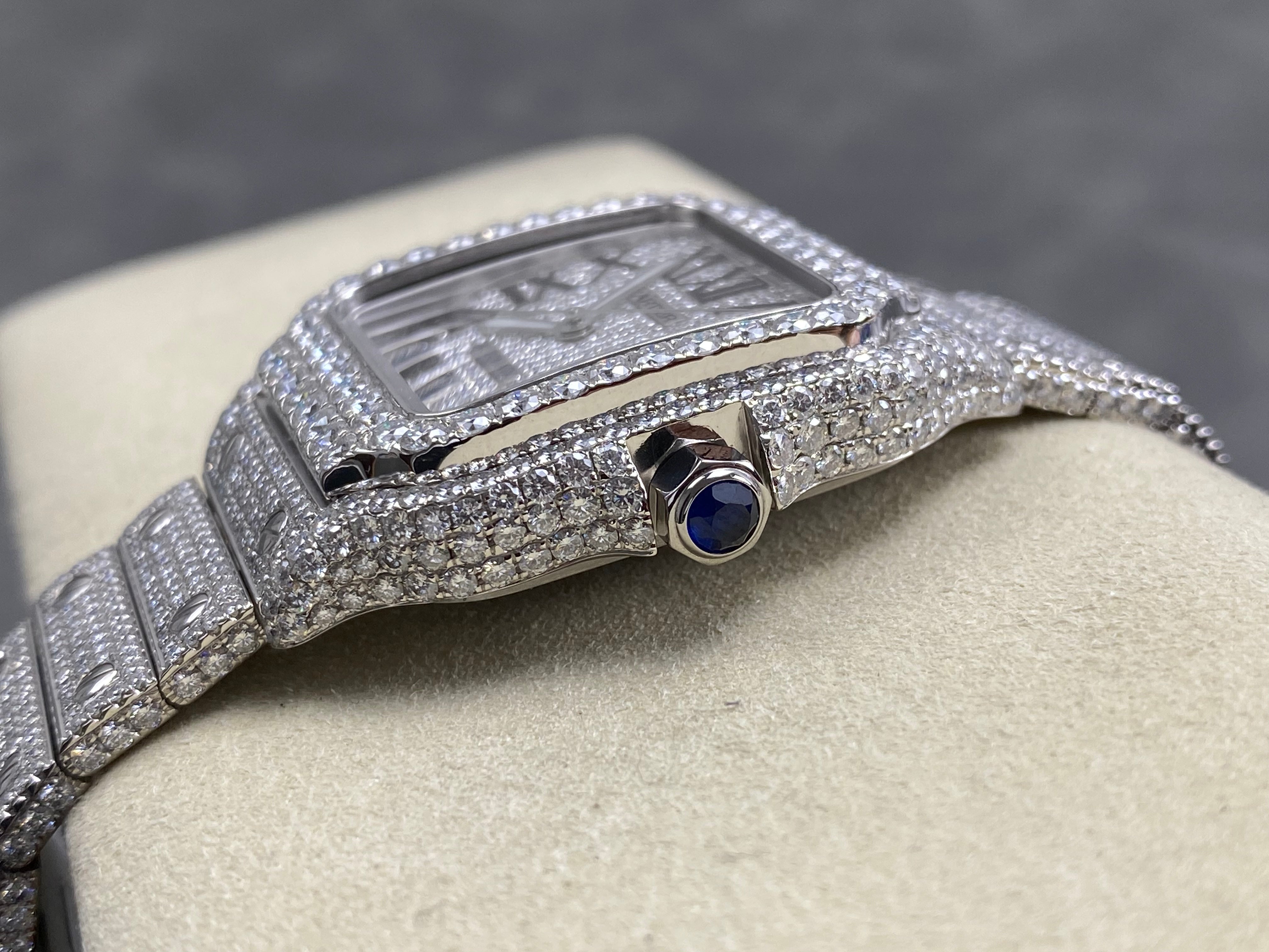 Cartier Santos 35mm Diamond Dial Sliver Full Diamond