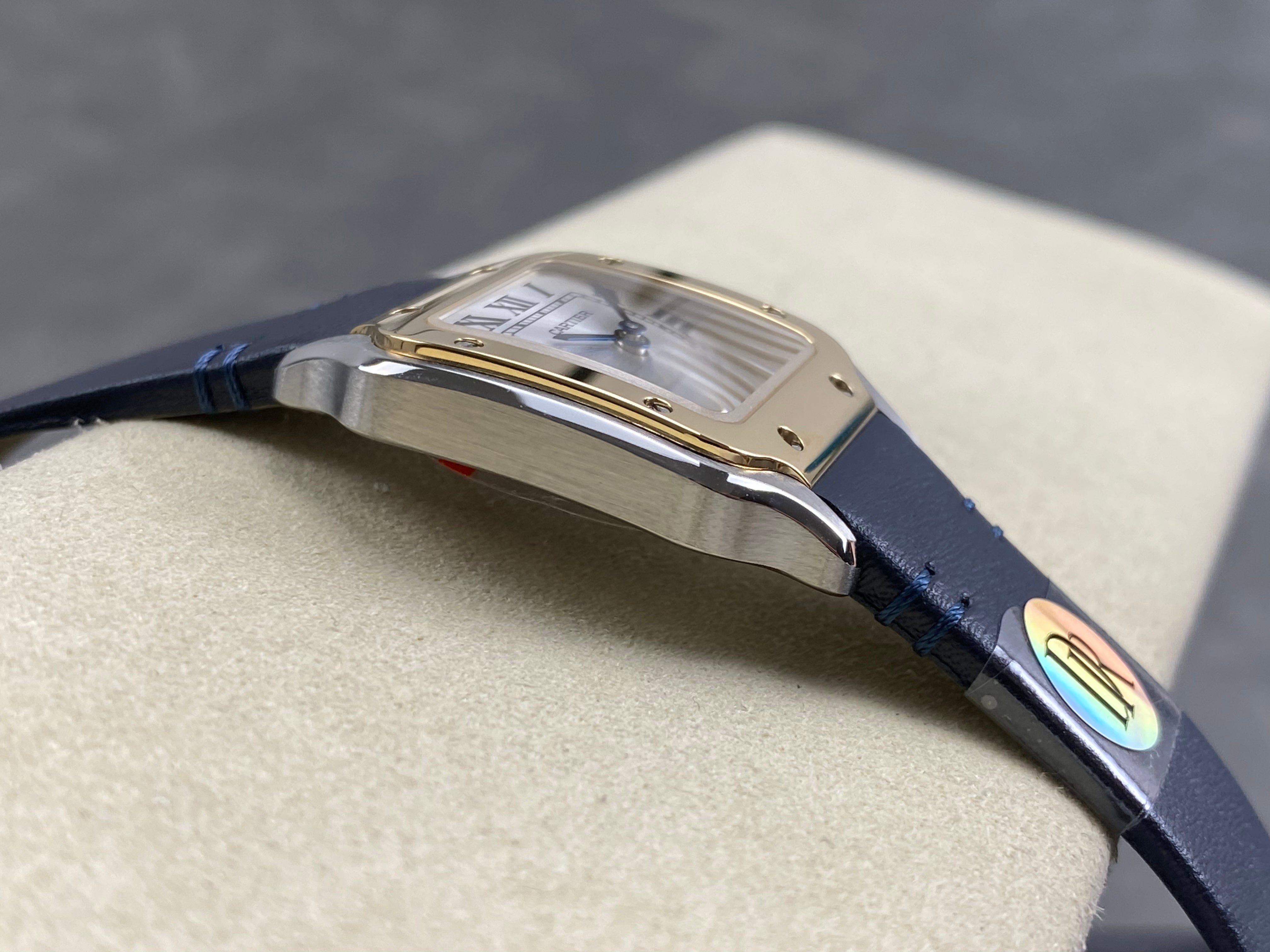 Cartier Santos 35mm White Dial Navy Blue Leather