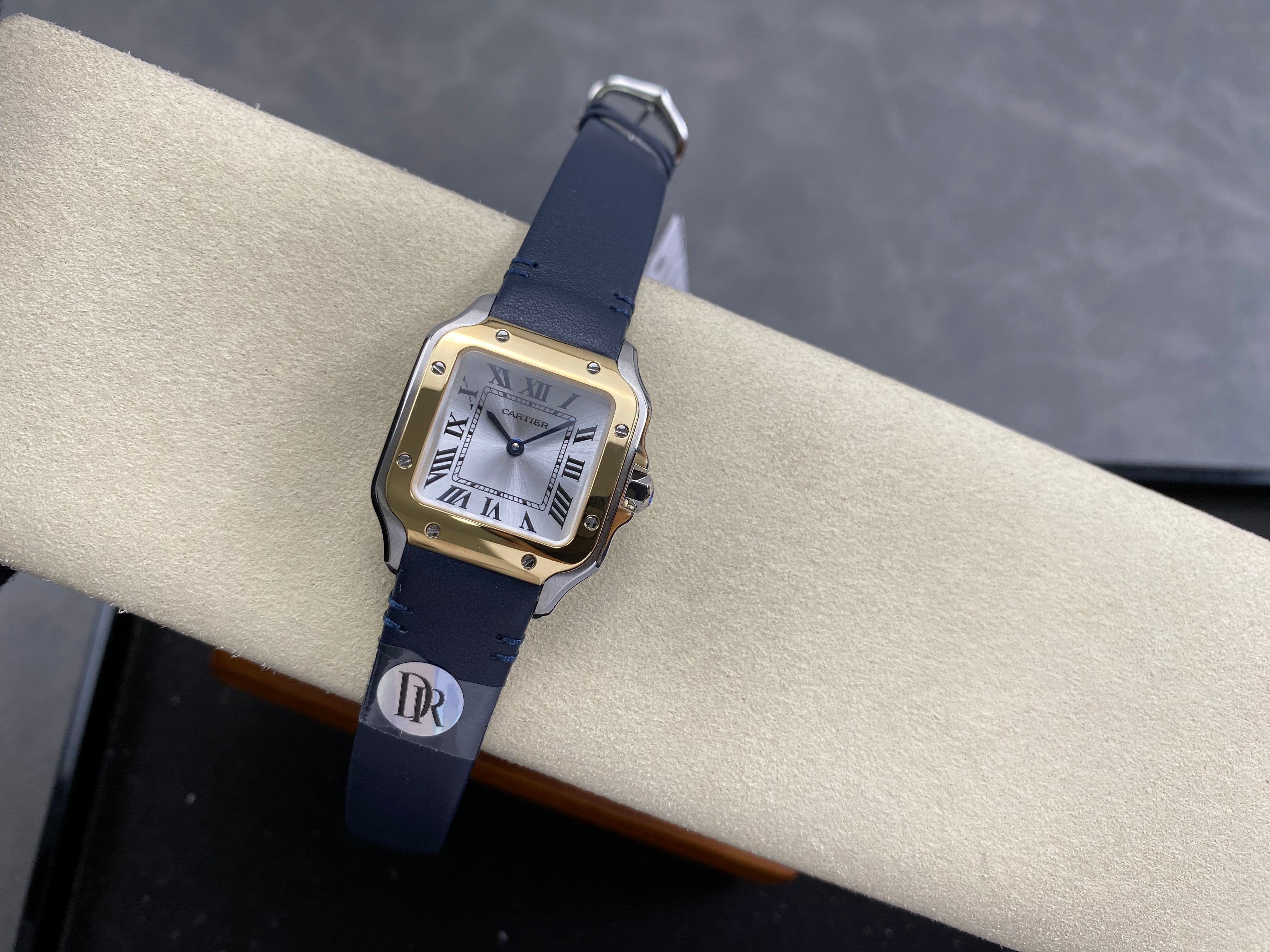 Cartier Santos 35mm White Dial Navy Blue Leather